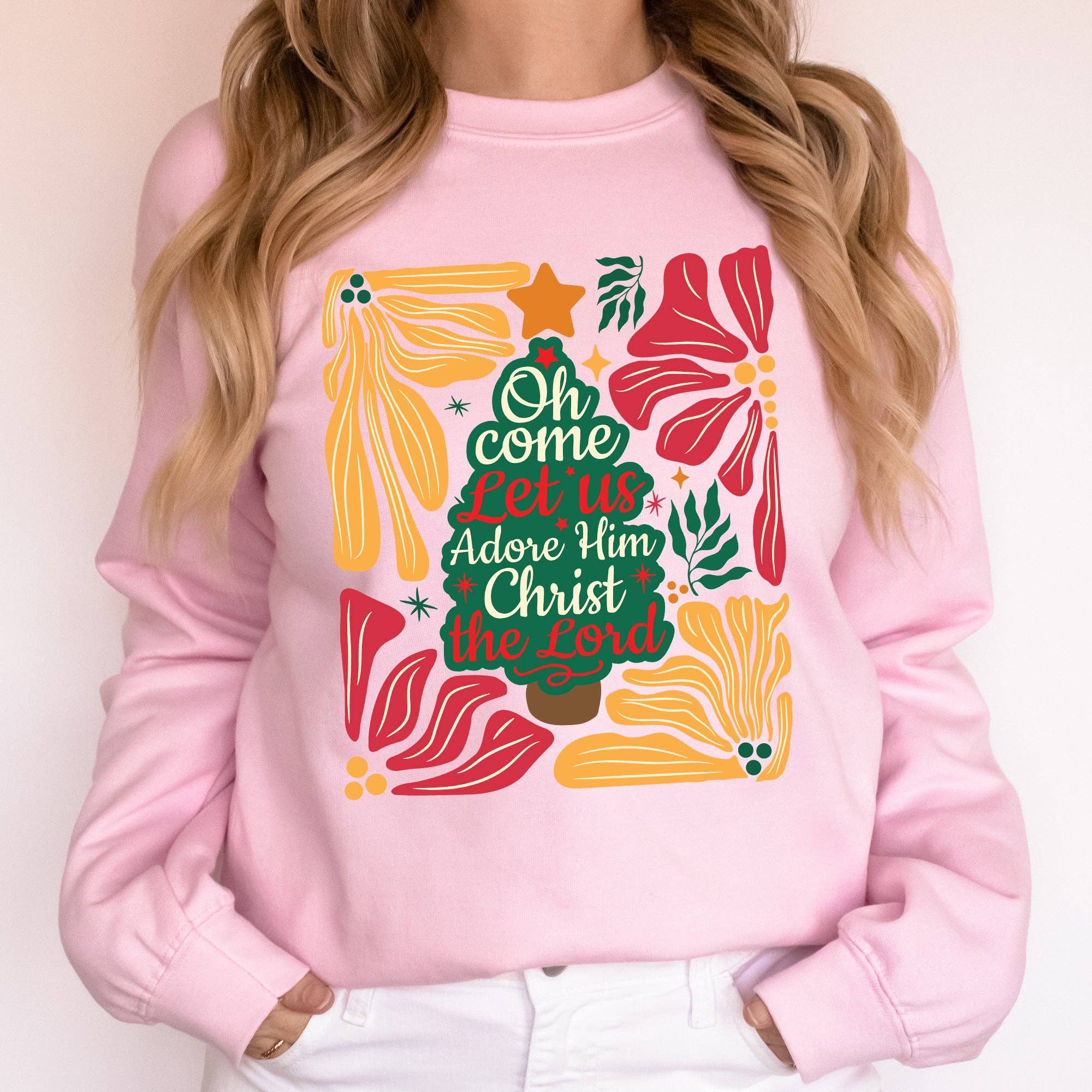 Oh Come Let Us Adore Him Christmas, Religious Sweatshirt T-Shirts, Hoodie | PodTeesHub.com