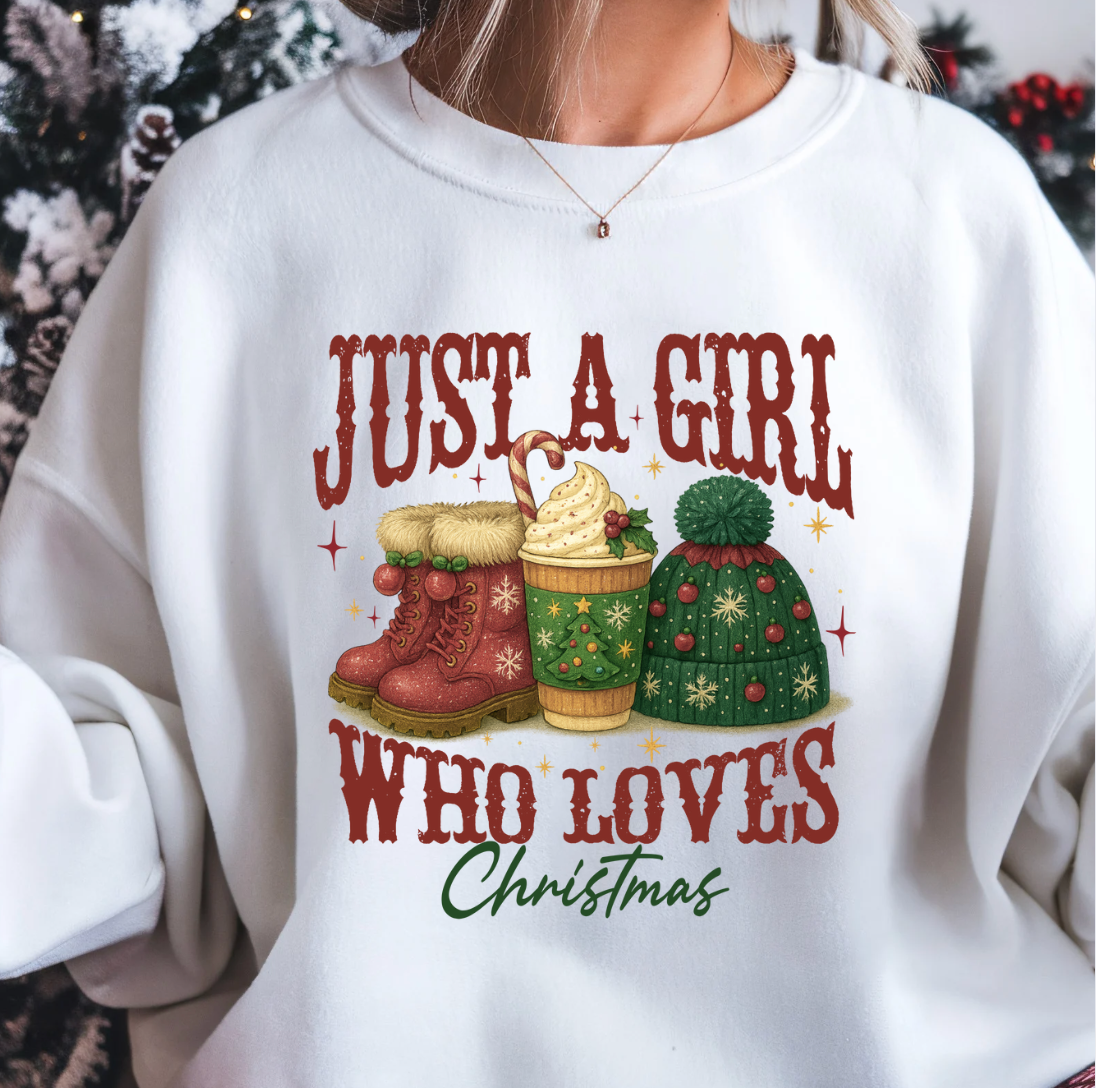 Just A Girl Who Loves Christmas Tee or Sweatshirt Hoodie | PodTeesHub.com