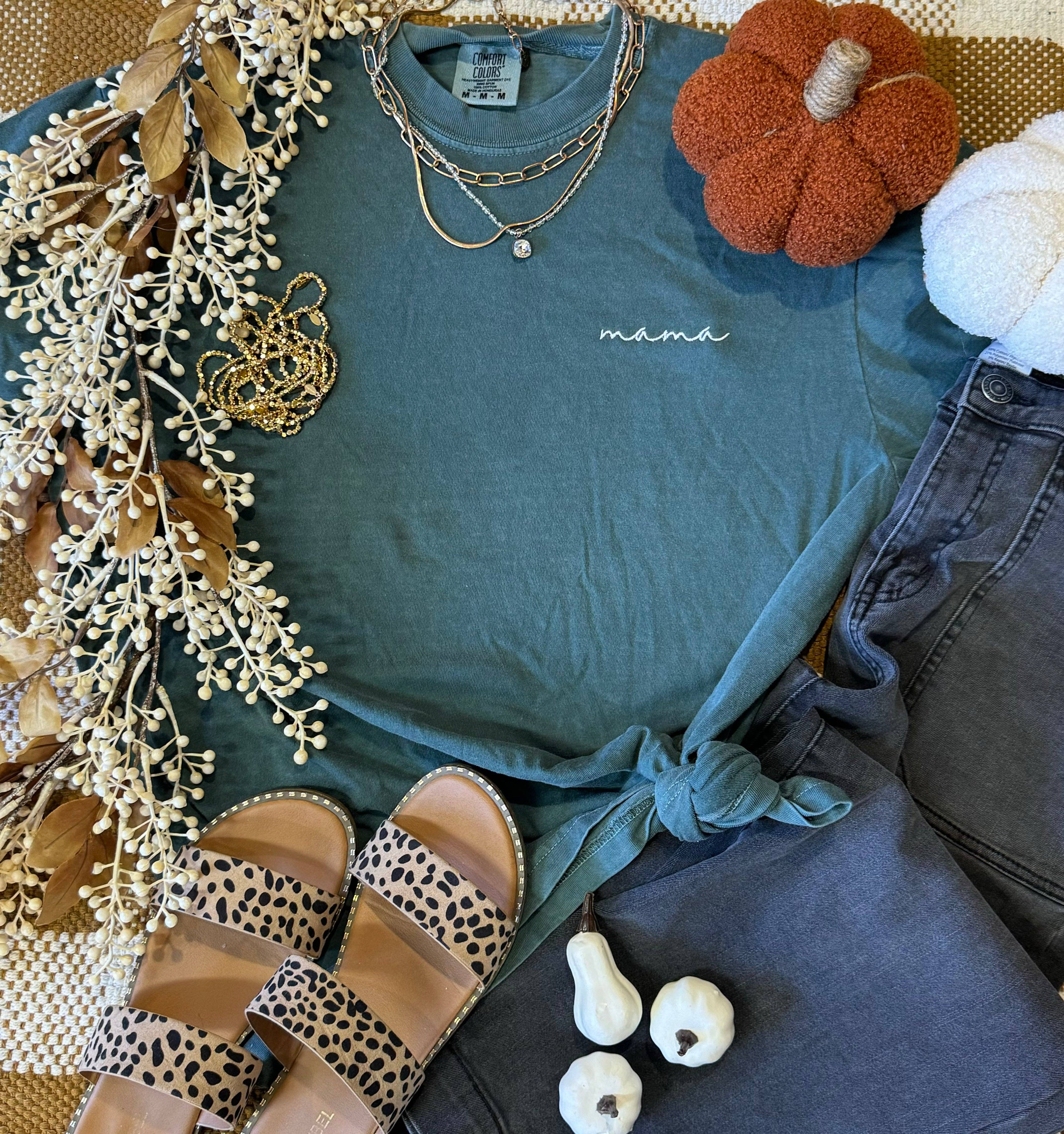 Blue Spruce Dainty Mama Embroidered Tee Hoodie, Sweatshirt | PodTeesHub.com