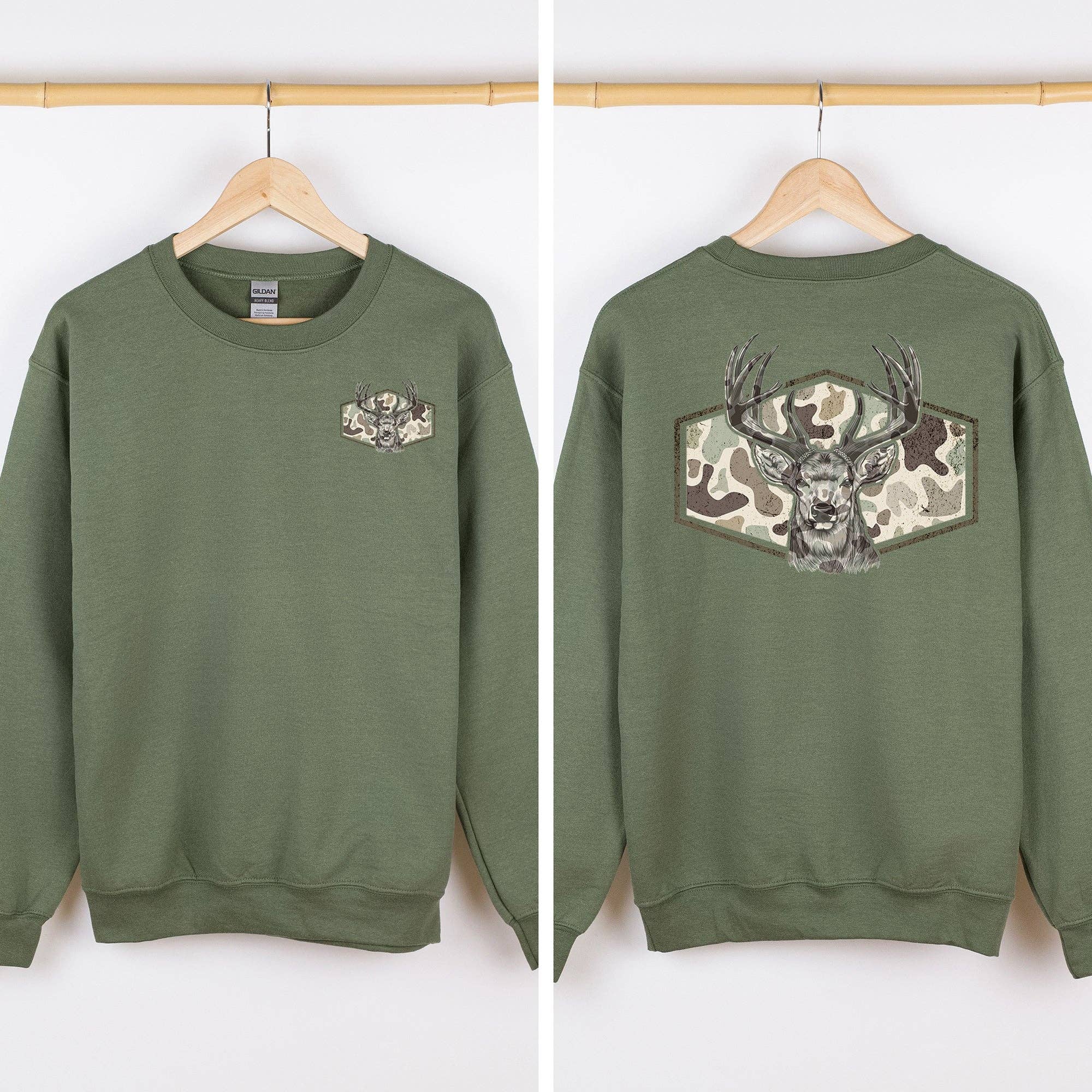 Deer Hunting, Camo, Front and Back, Outdoors Sweatshirt T-Shirts, Hoodie | PodTeesHub.com
