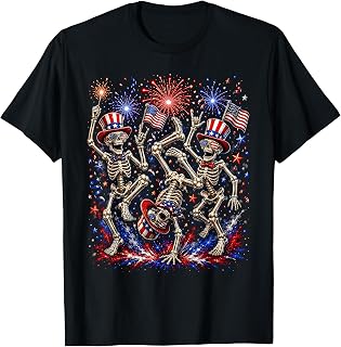 USA Fireworks Patriotic Dancing Skeletons 4th of July Gothic T-Shirt
