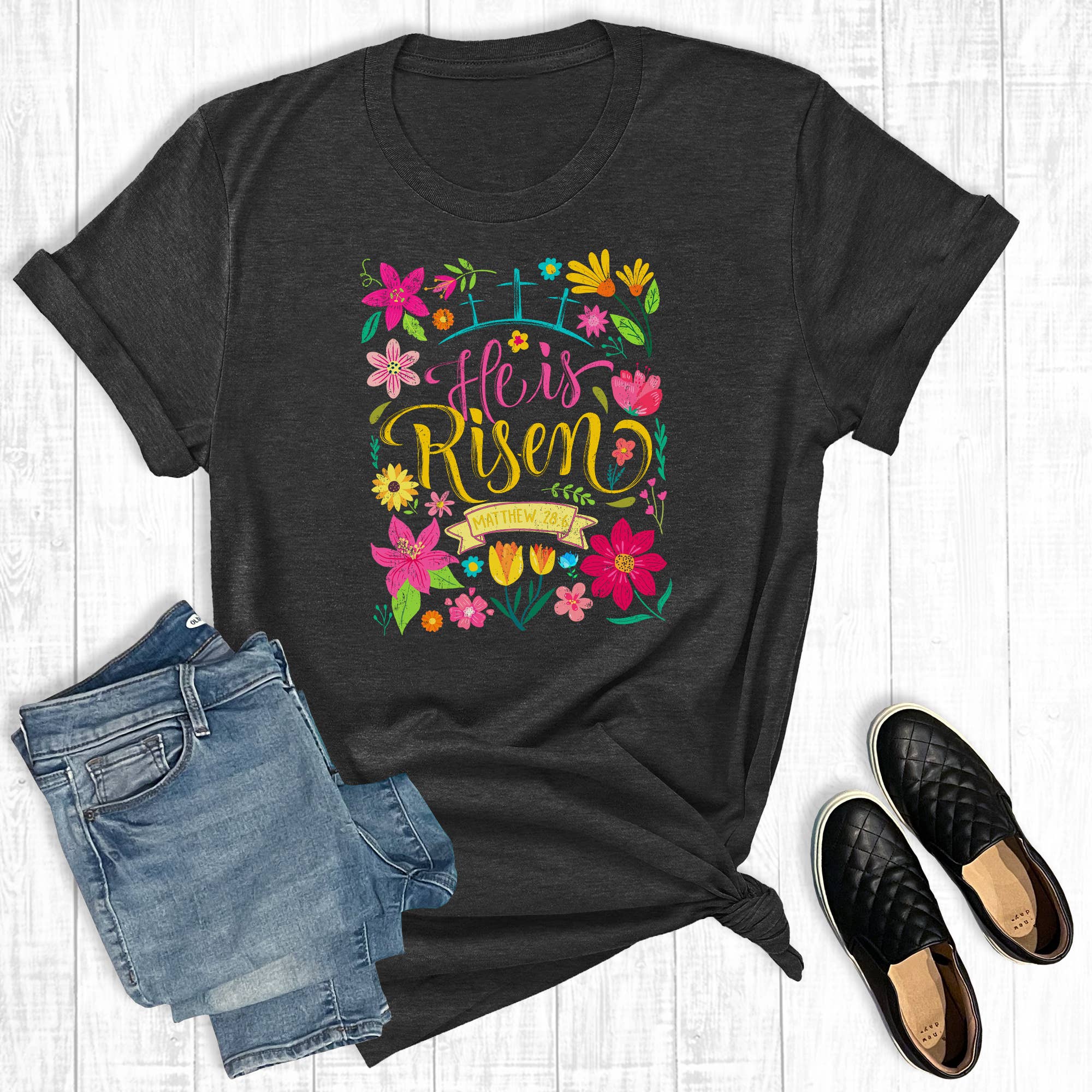 Retro Easter Floral He Is Risen Graphic Tee Hoodie, Sweatshirt | PodTeesHub.com