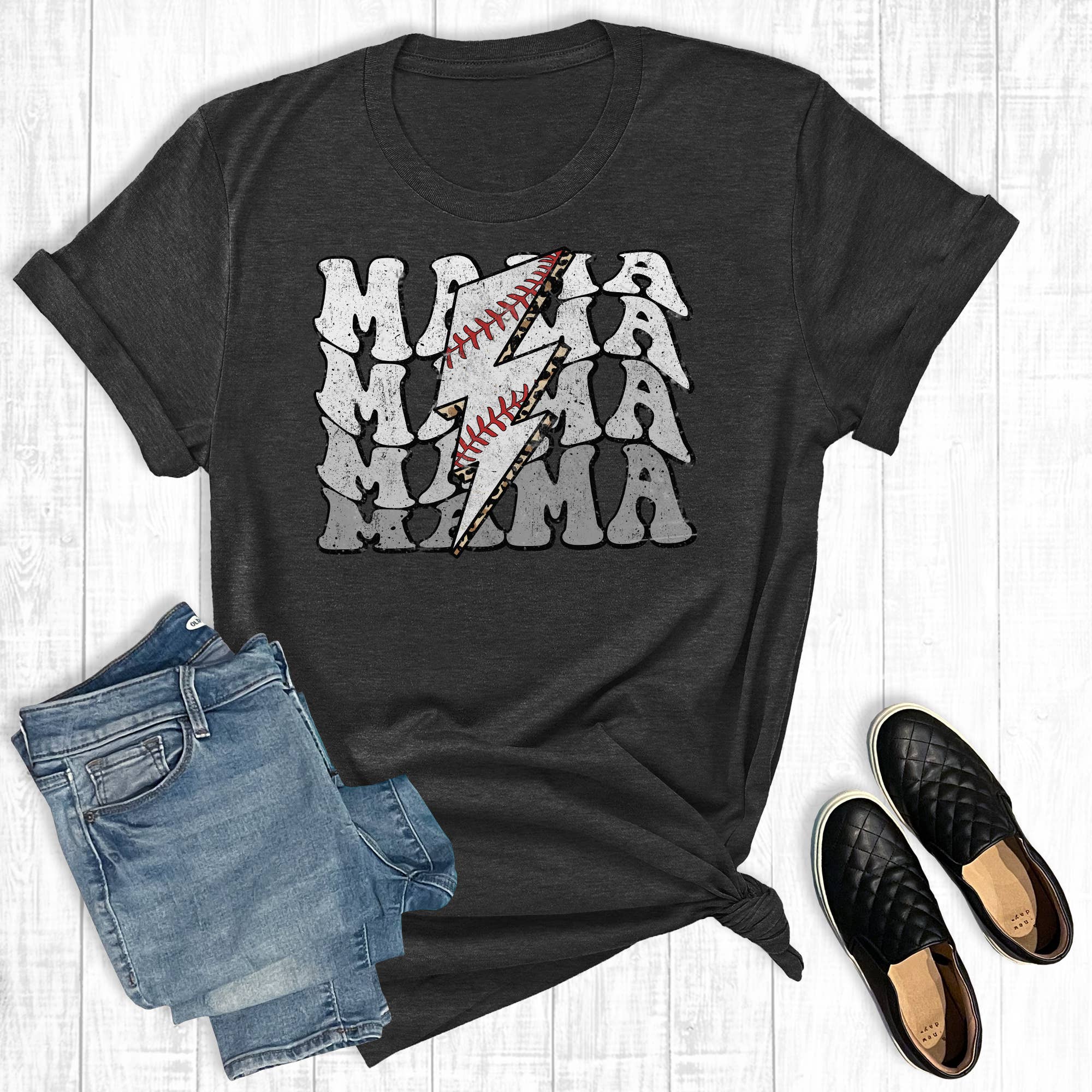 Retro Lightning Bolt Baseball Mama Graphic Tee Hoodie, Sweatshirt | PodTeesHub.com