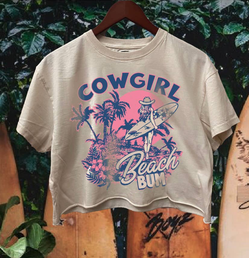 Cowgirl Beach Bum Relaxed Crop T-Shirt Hoodie, Sweatshirt | PodTeesHub.com
