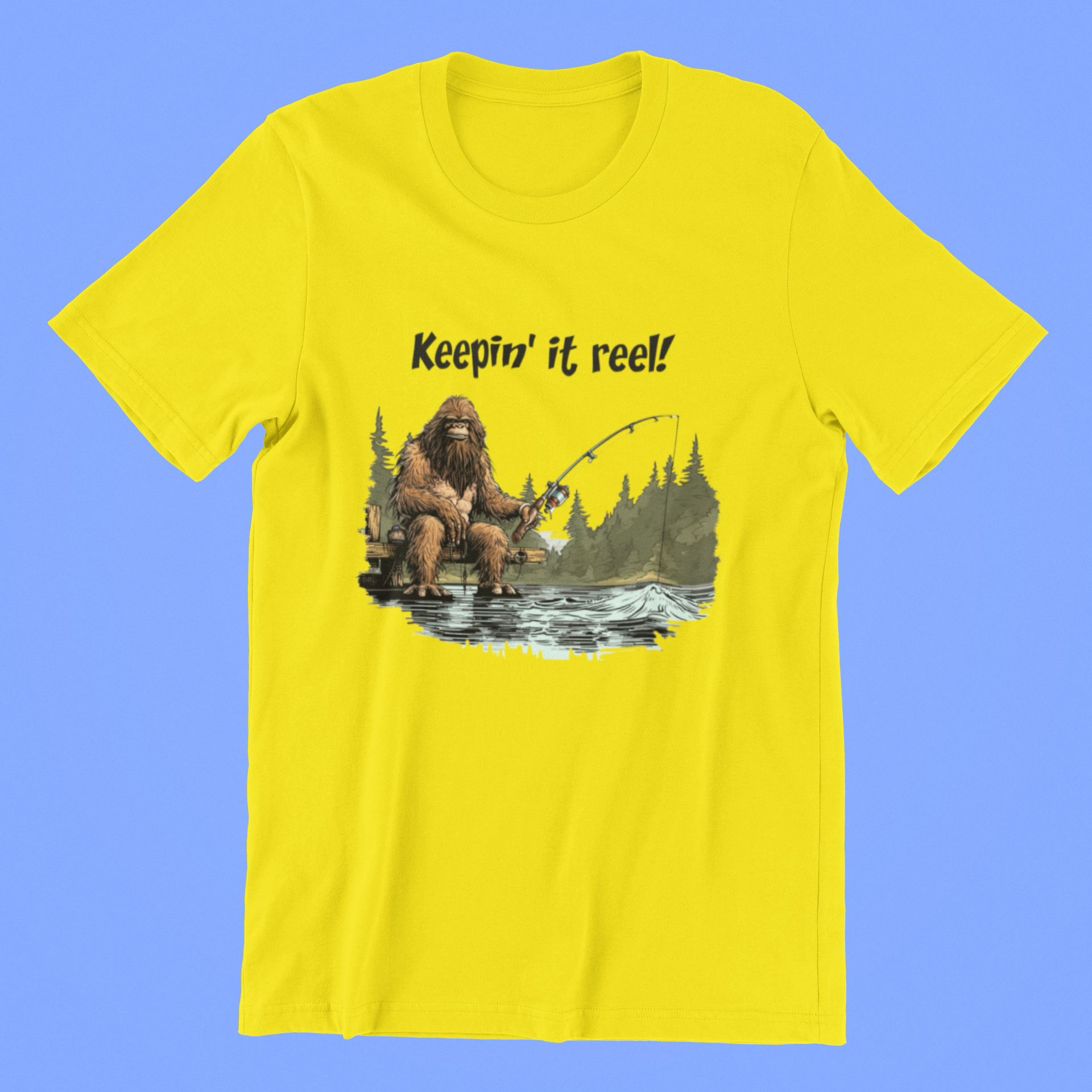 Bigfoot Fishing T-Shirt (Yellow) Keepin' It Reel Hoodie, Sweatshirt | PodTeesHub.com