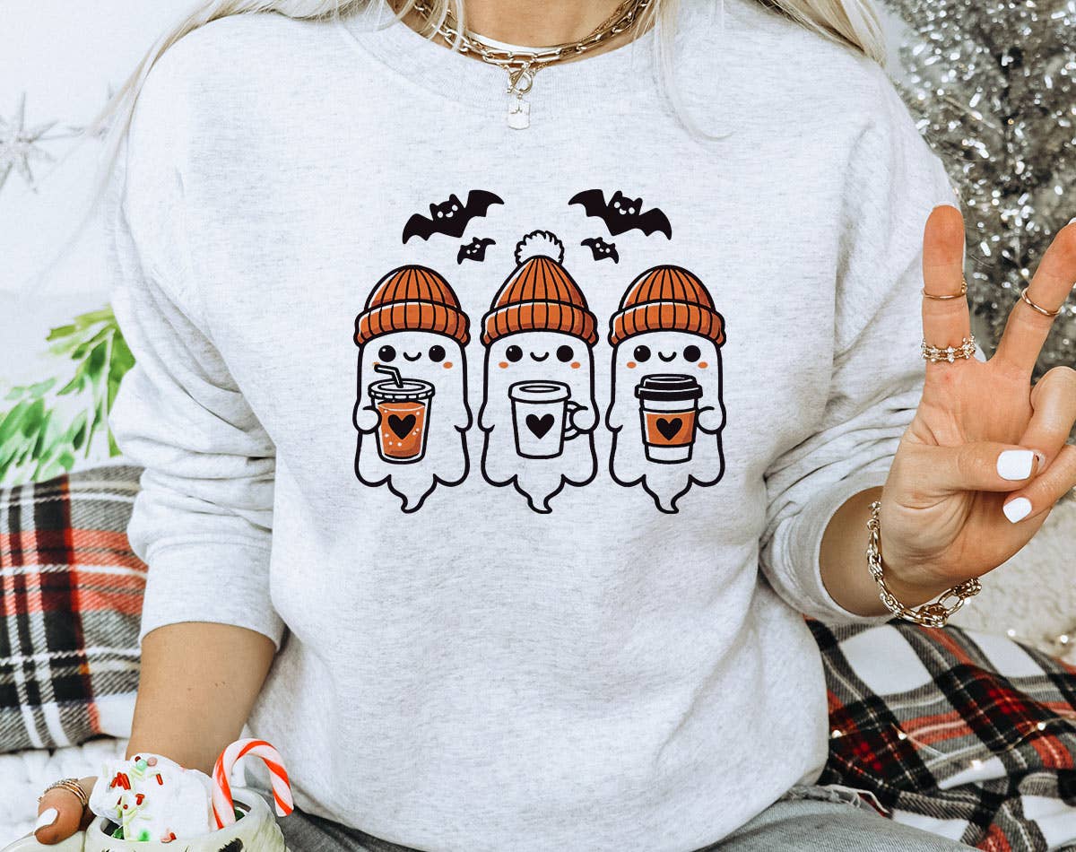 Three Cute Ghost's Drinking Coffee - Halloween Sweatshirt T-Shirts, Hoodie | PodTeesHub.com