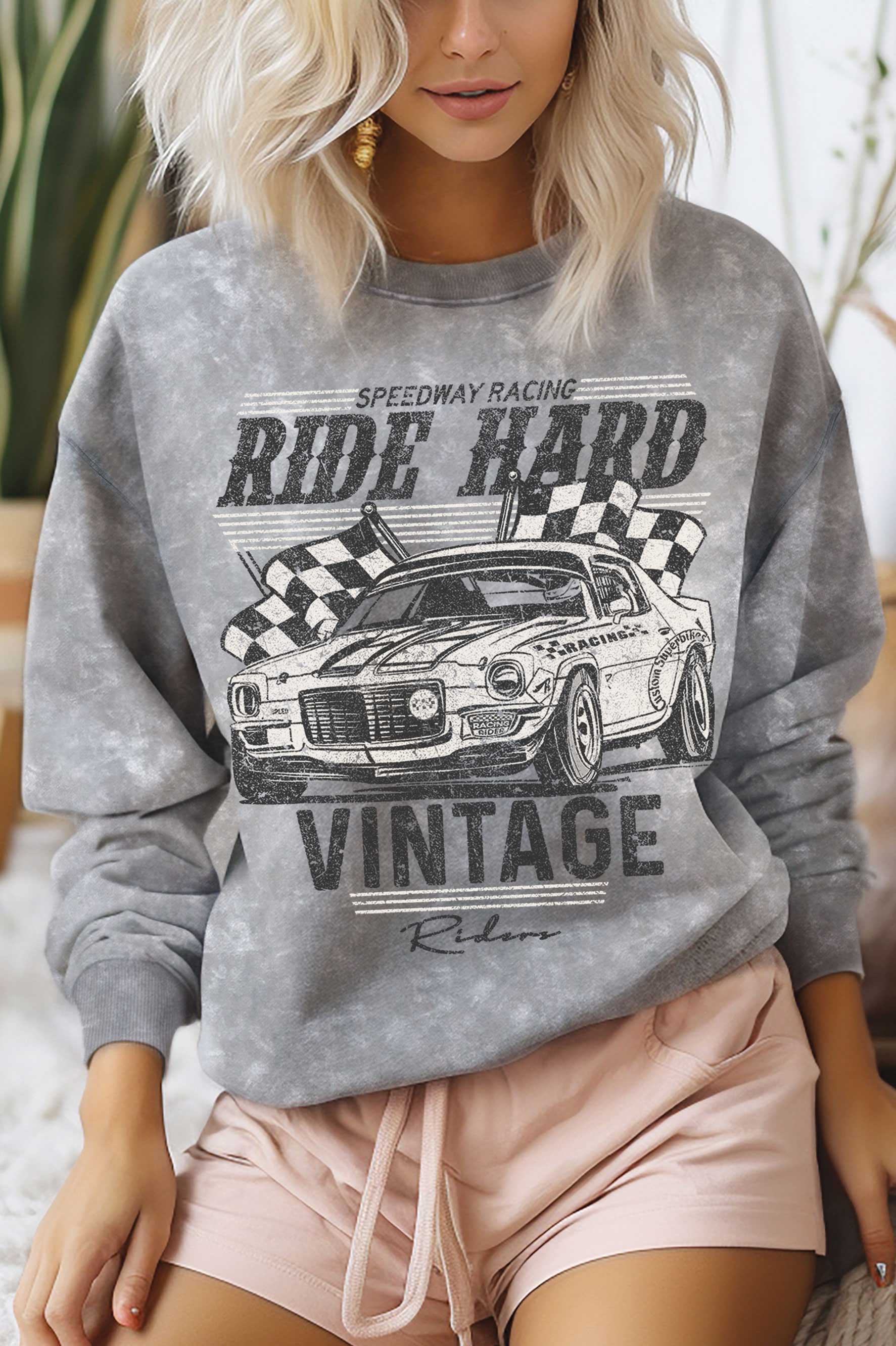 Ride Hard Vintage Rider Mineral Brushed Graphic Sweatshirt T-Shirts, Hoodie | PodTeesHub.com