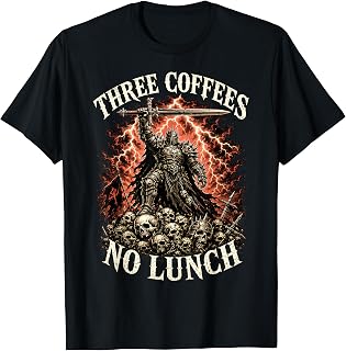 Three Coffees No Lunch Knight Fantasy Coffee Humor T-Shirt