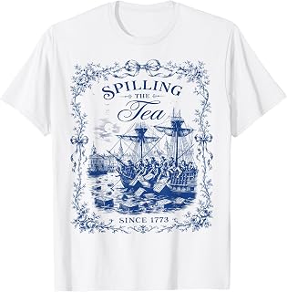 Blue Toile Tea Party Spilling The Tea Since 1773 Patriotic T-Shirt