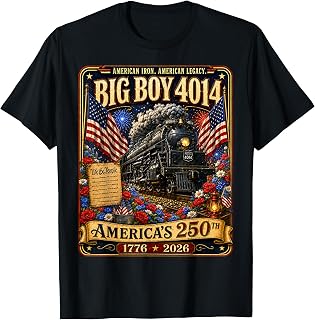 Vintage Big Boy 4014 Train 4th of July Retro US Flag for Men T-Shirt