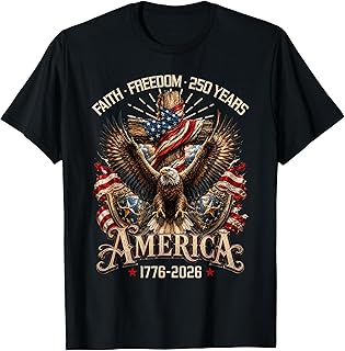 Faith Freedom 250 Years Christian Cross Eagle 4th of July T-Shirt