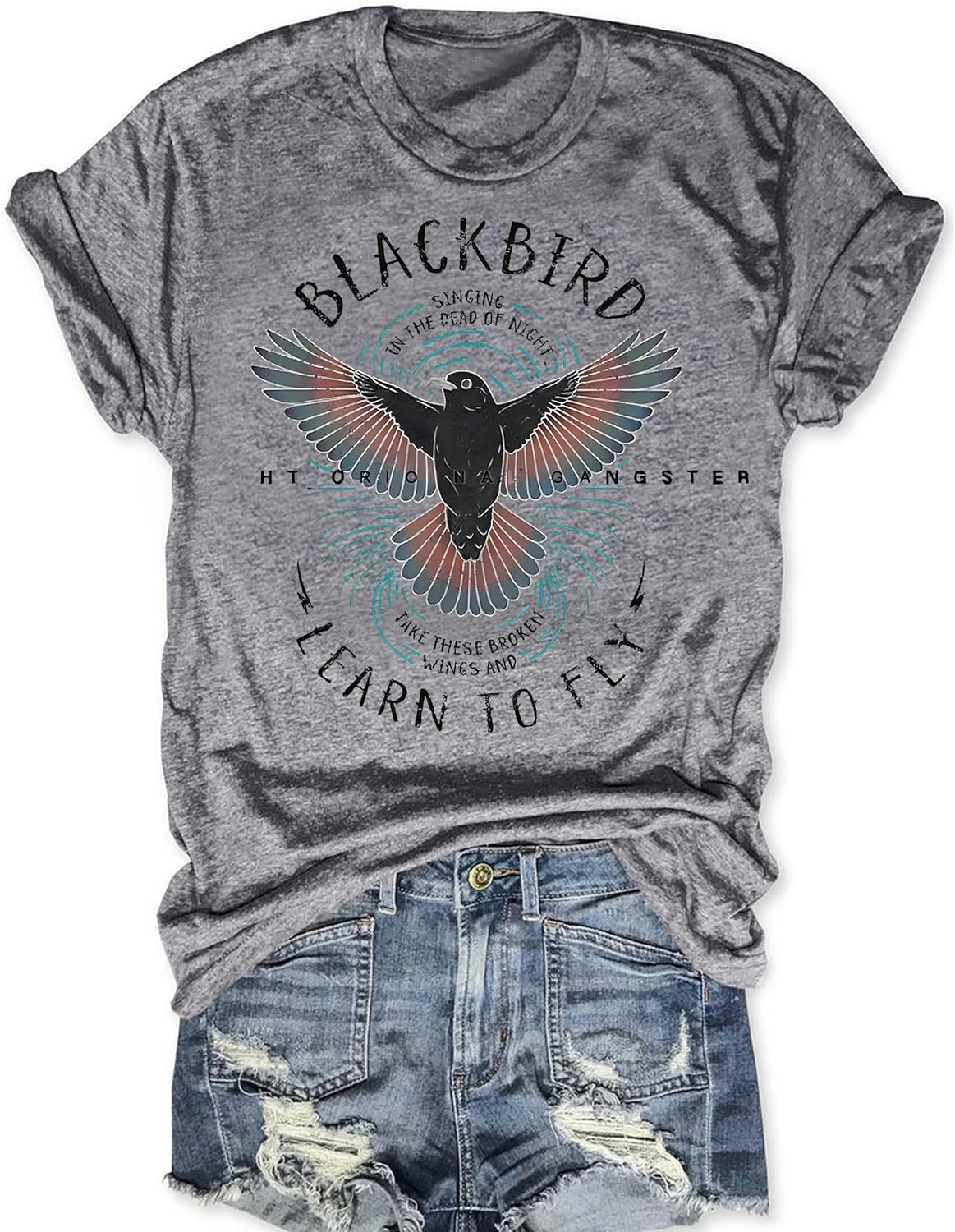 Blackbird Shirt Women Rock Band T Shirt Vintage Retro Music Shirt Song Lyrics Graphic Tees Short Sleeve Tops