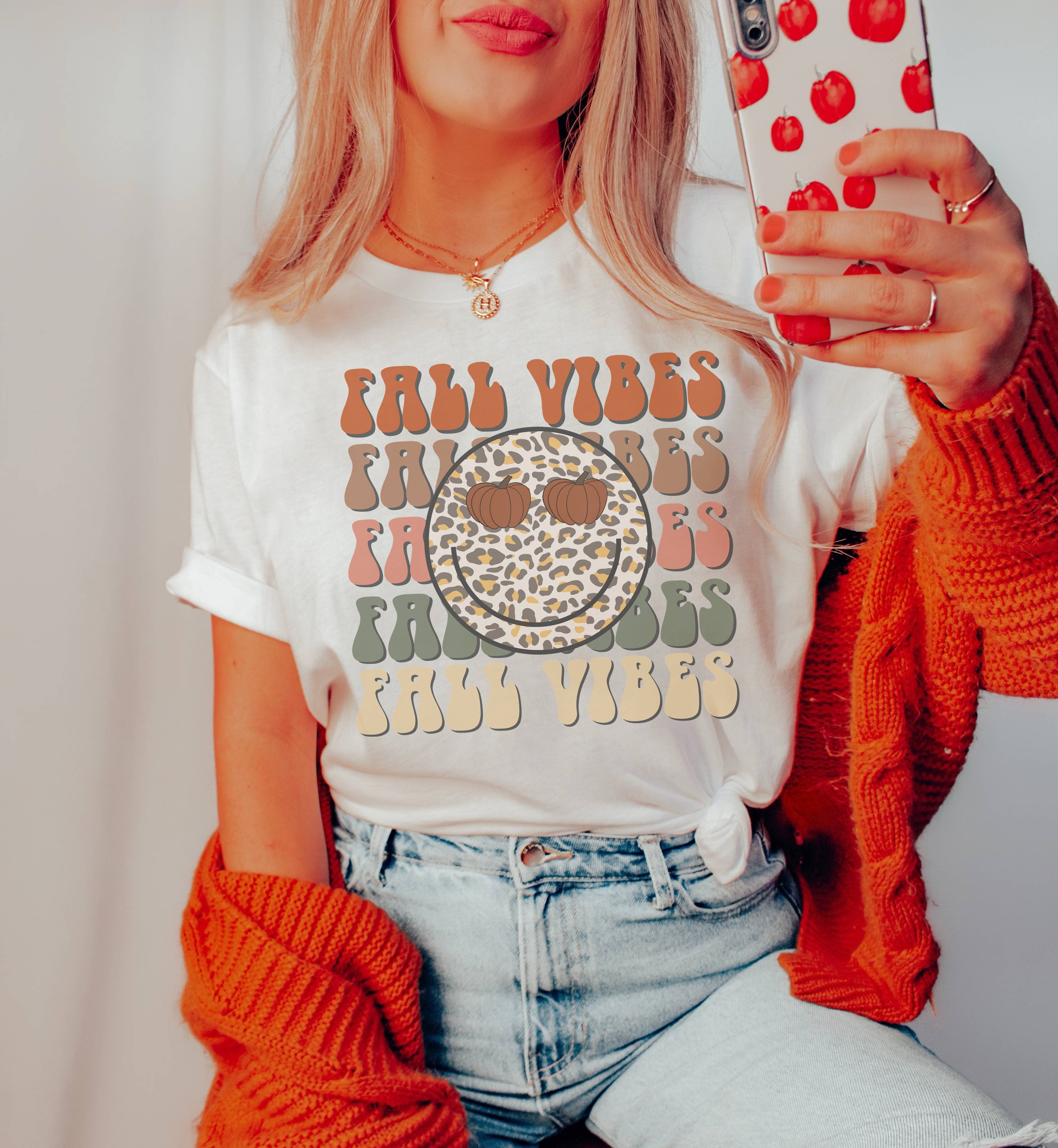 Fall Vibes Happy Face | Pumpkin Fall Shirt | Graphic Tees Hoodie, Sweatshirt | PodTeesHub.com