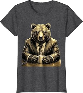 Funny Bear in Business Suit Office Coffee Graphic T-Shirt