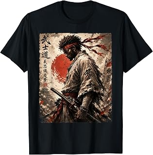 Afro American Samurai Bushido Warrior Japanese Ukiyo-e Art T-Shirt