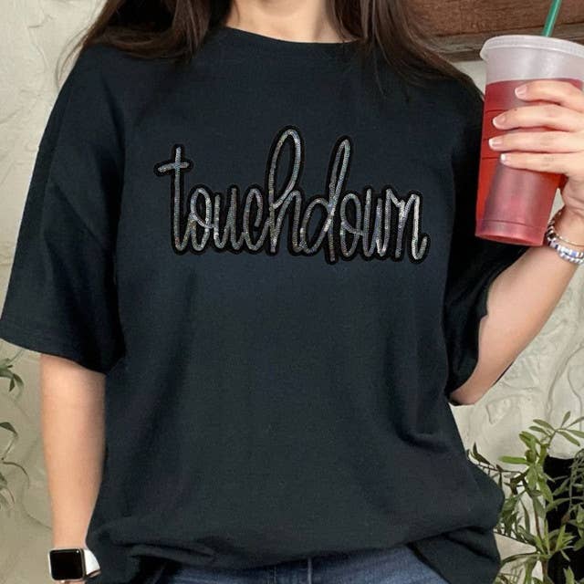 Touchdown Sequin Patch Black Everyday Tee Hoodie, Sweatshirt | PodTeesHub.com