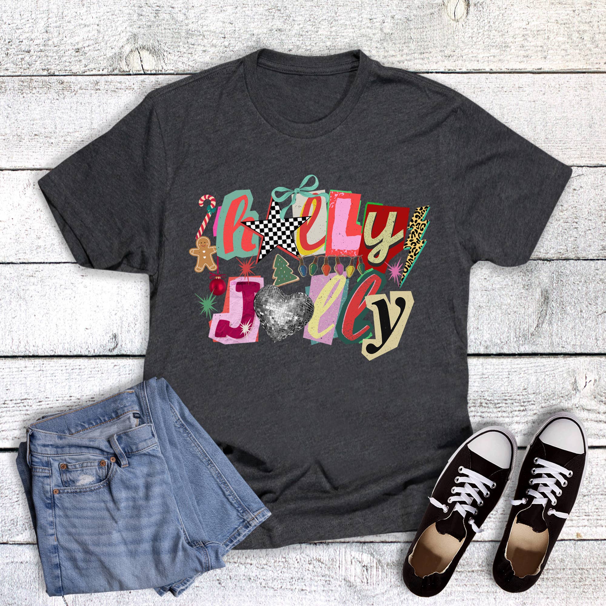 Christmas Holly Jolly Magazine Letters Graphic Tee Hoodie, Sweatshirt | PodTeesHub.com