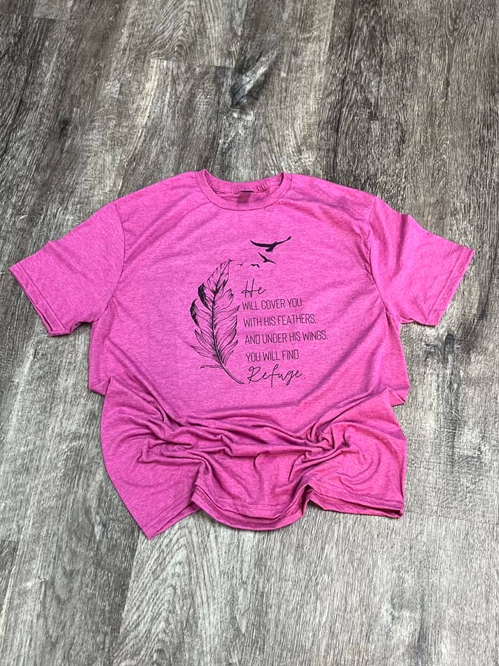 He Will Cover You with His Feathers On Heather Berry Tee Hoodie, Sweatshirt | PodTeesHub.com