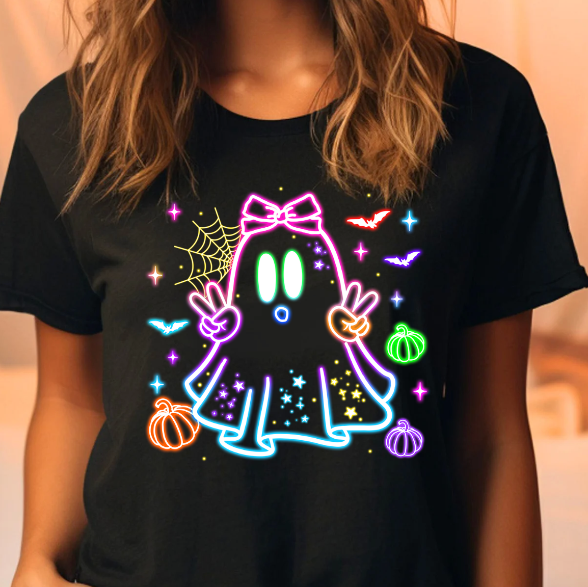 Cute Colorful Neon Boo Ghost Tee Hoodie, Sweatshirt | PodTeesHub.com