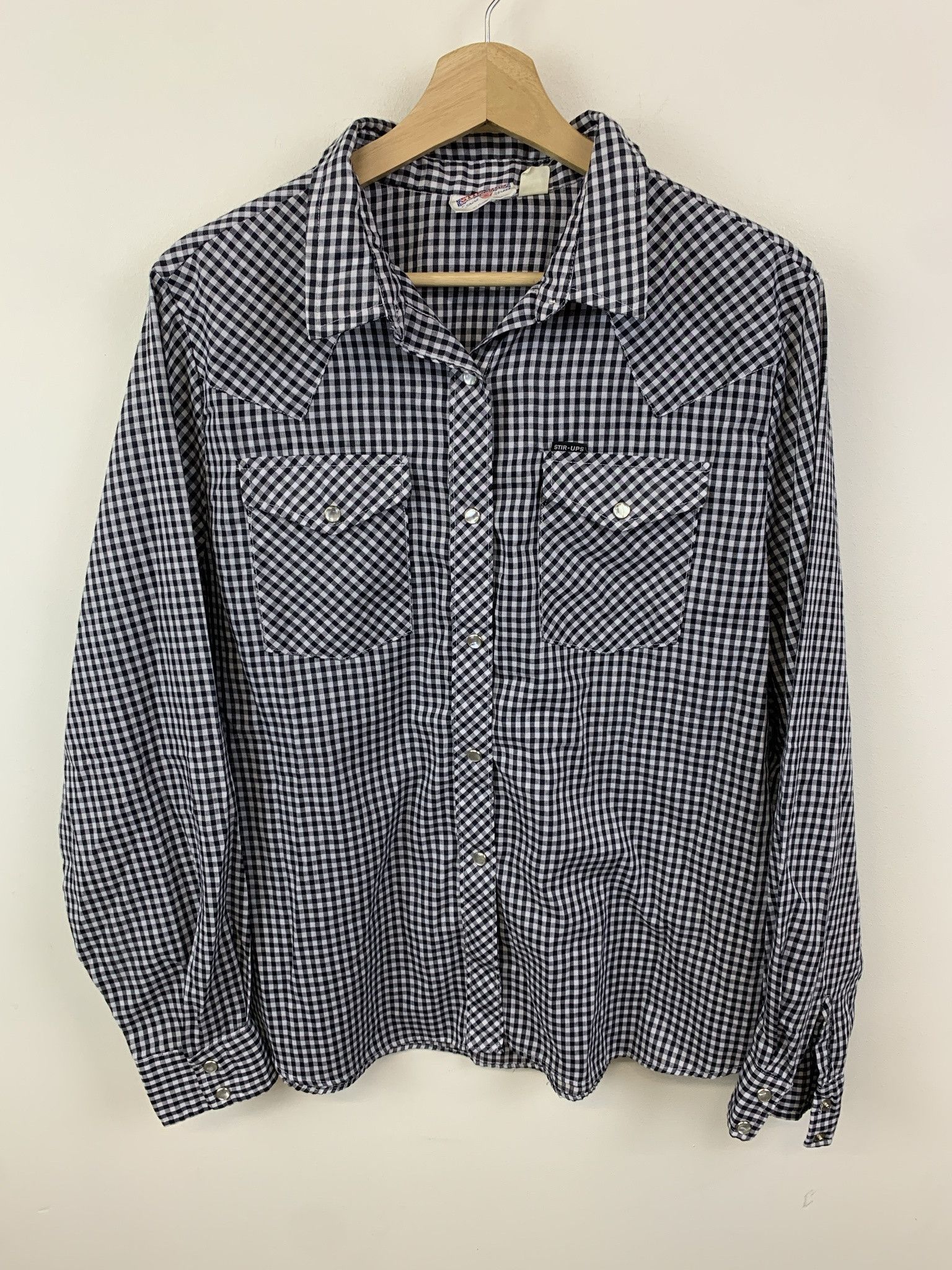 Vintage 1990s Stir Ups Black White Check Pearl Snap Western Rodeo Shirt Size Xl 44 T-Shirts, Hoodie, Sweatshirt