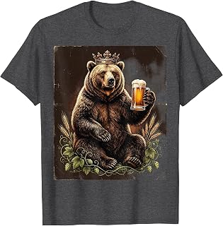 Royal Bear King with Beer Mug Graphic T-Shirt