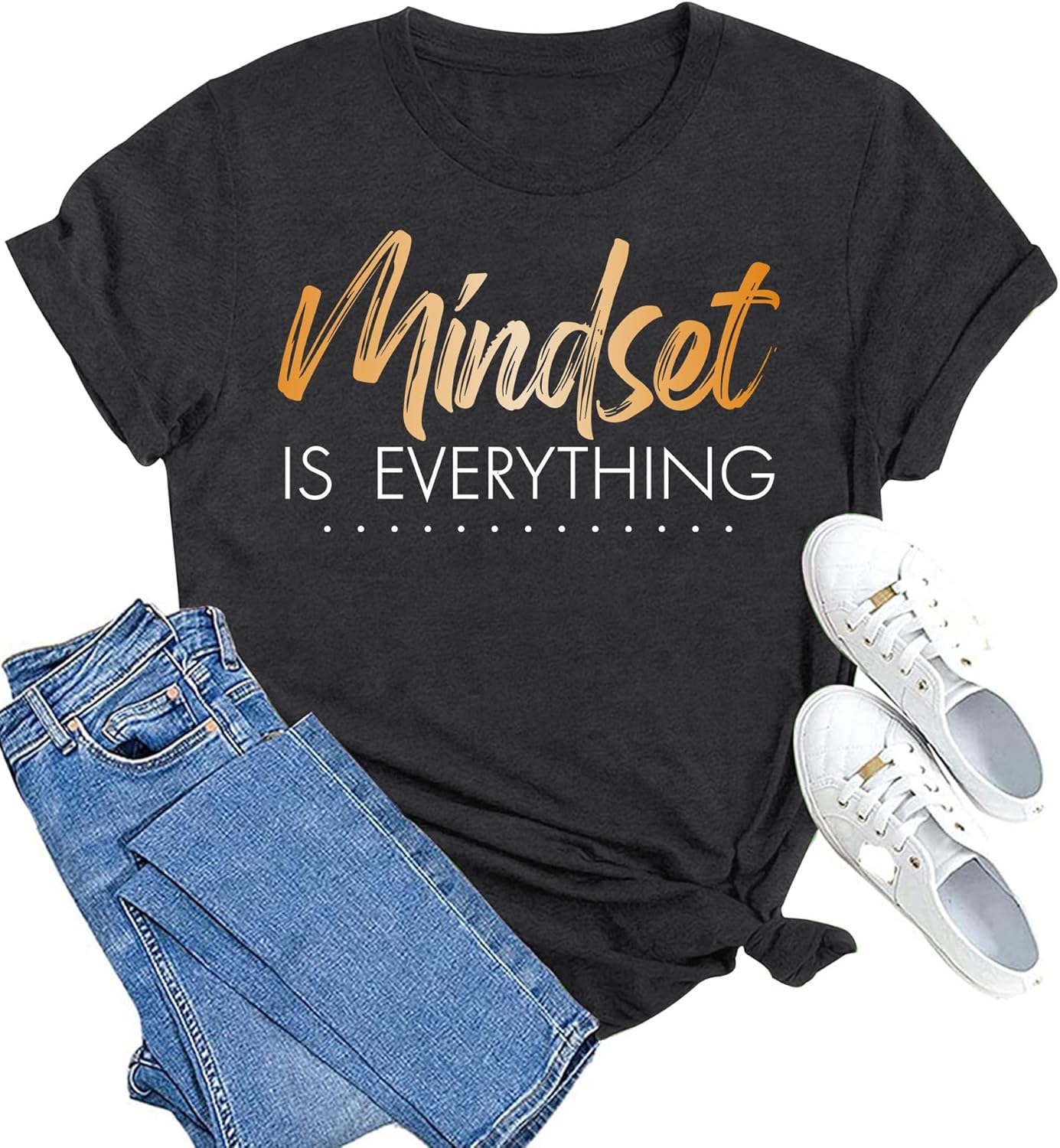 Inspirational Shirt for Women Mindset is Everything Tshirt Positive Kindness Short Sleeve