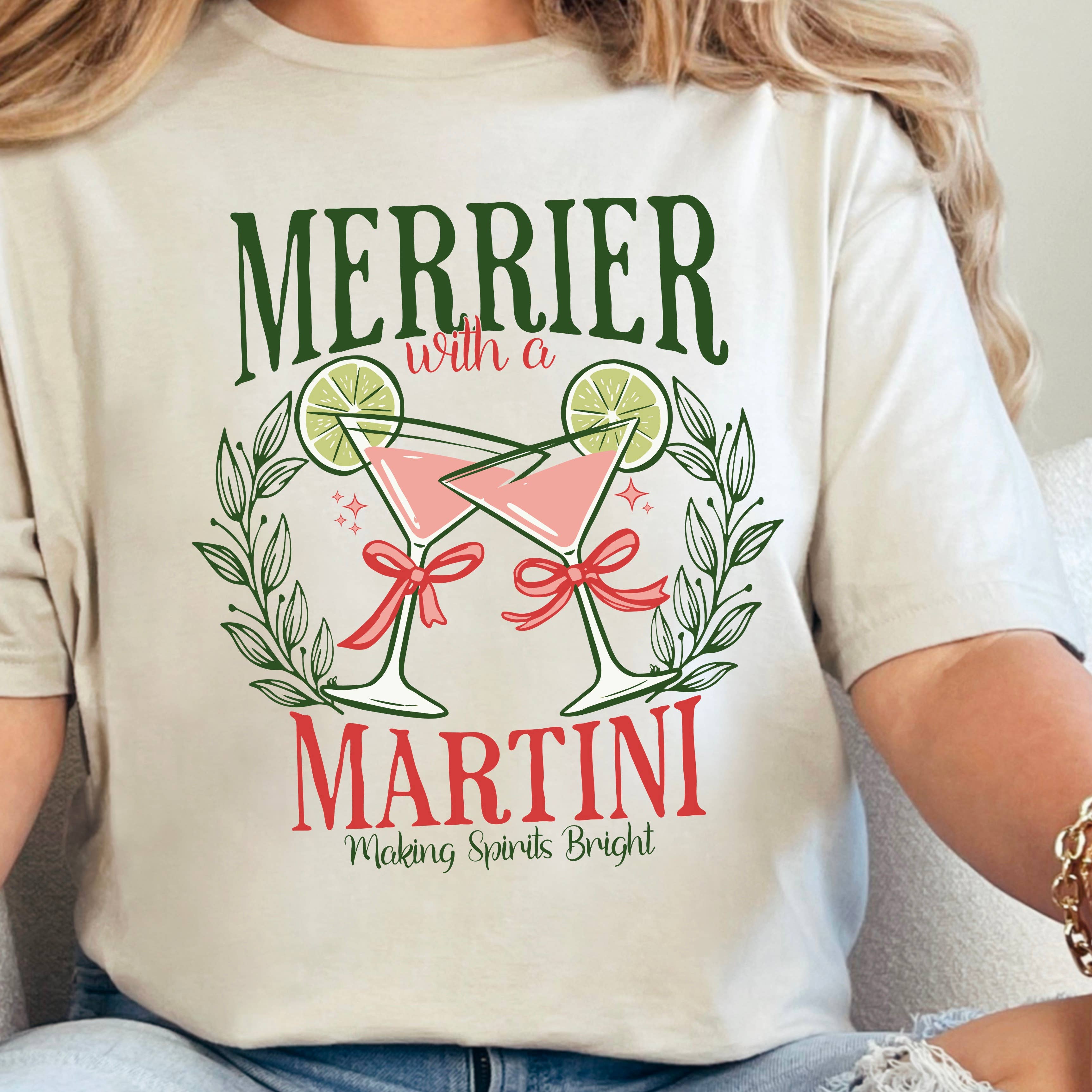 Merrier Martini Christmas Graphic T-Shirt | Gildan Hoodie, Sweatshirt | PodTeesHub.com