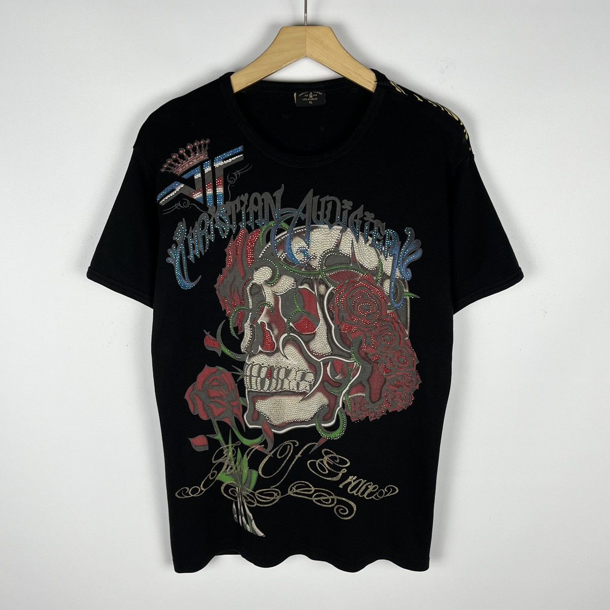 Audigier Vintage Christian Audigier Skulls Big Logo Y2k T Shirt 90 S Hoodie, Sweatshirt | PodTeesHub.com