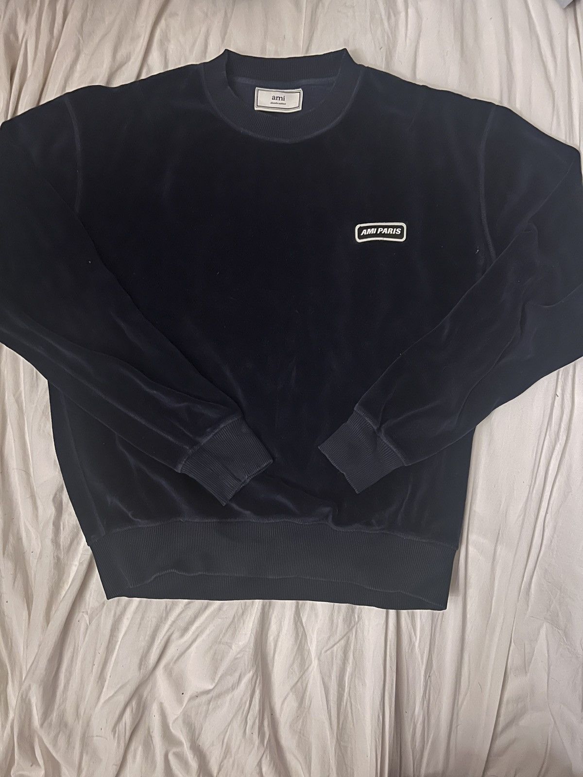 Ami Paris Velour Navy Sweatshirt T-Shirts, Hoodie | PodTeesHub.com