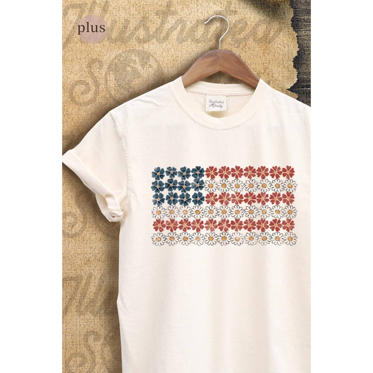 Flower American Flag  Vintage Graphic Plus Tee Hoodie, Sweatshirt | PodTeesHub.com