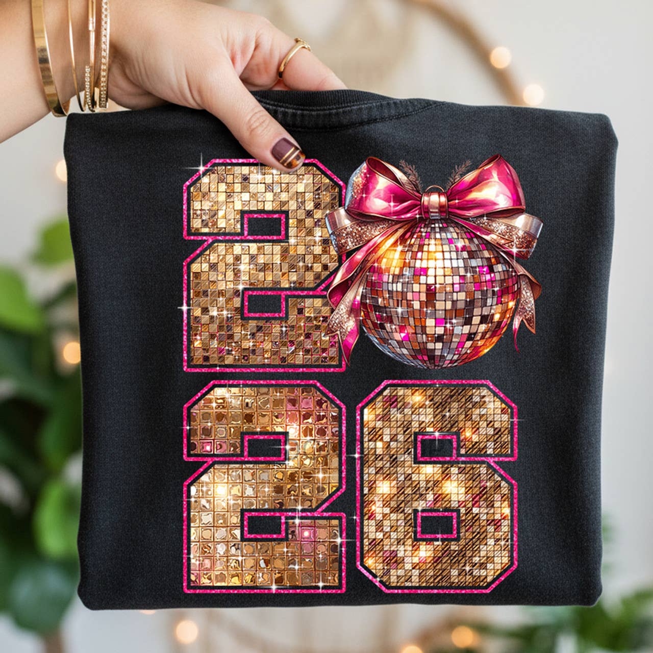 2026 Disco Ball Faux Sequins Tee Hoodie, Sweatshirt | PodTeesHub.com