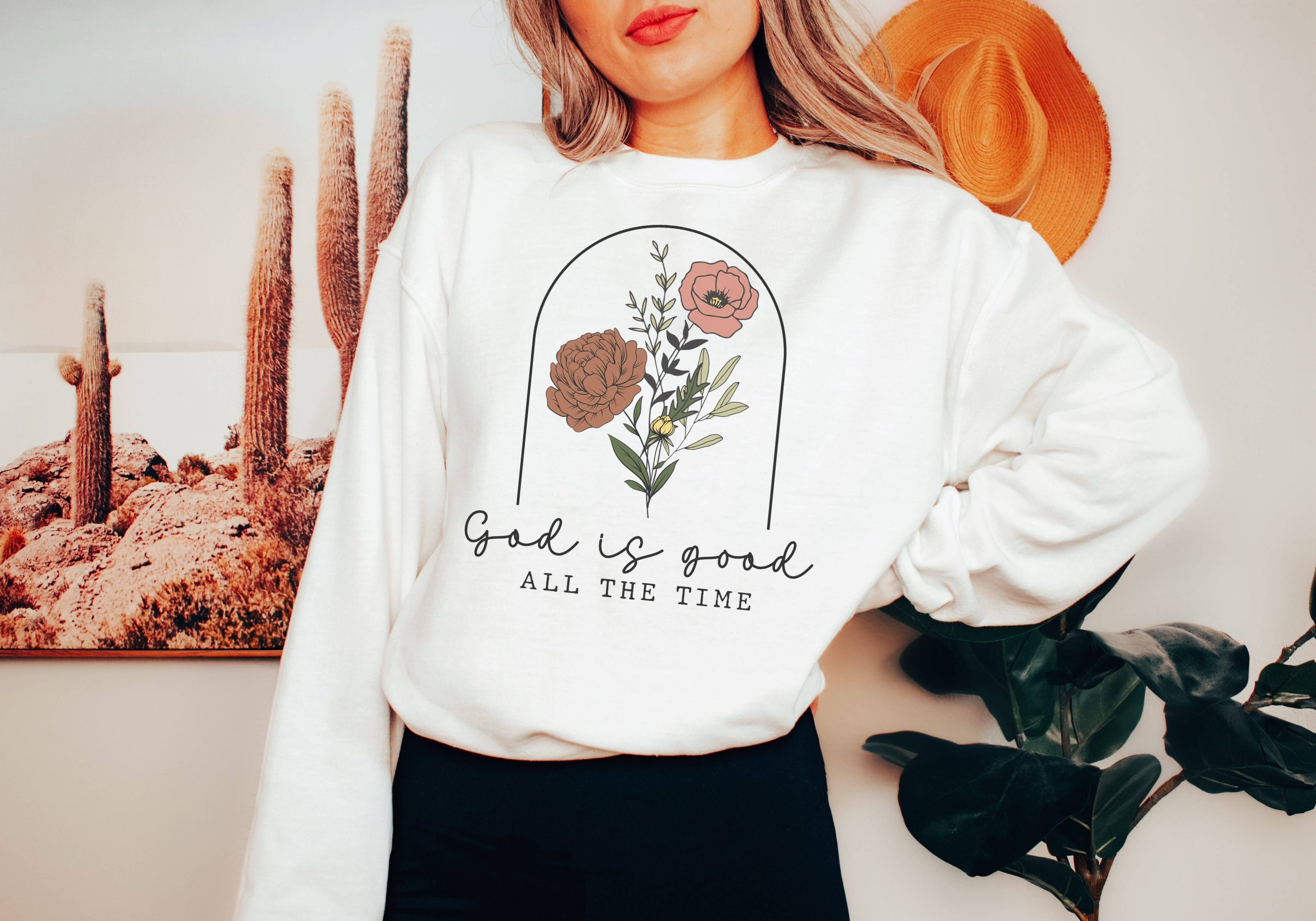 God Is Good Floral Crew Neck Sweatshirt T-Shirts, Hoodie | PodTeesHub.com