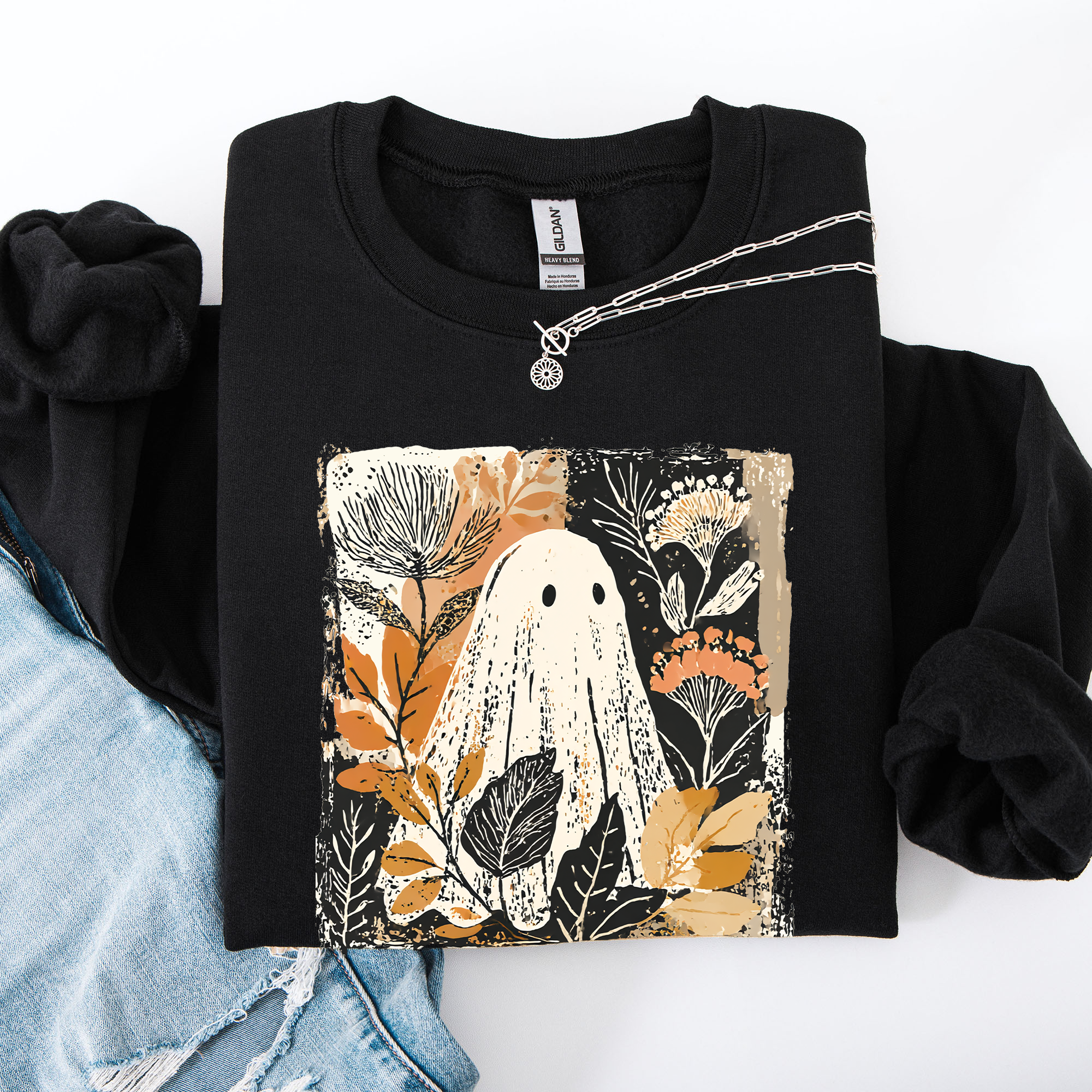 Vintage Ghost Halloween Autumn, Fall Sweatshirt T-Shirts, Hoodie | PodTeesHub.com