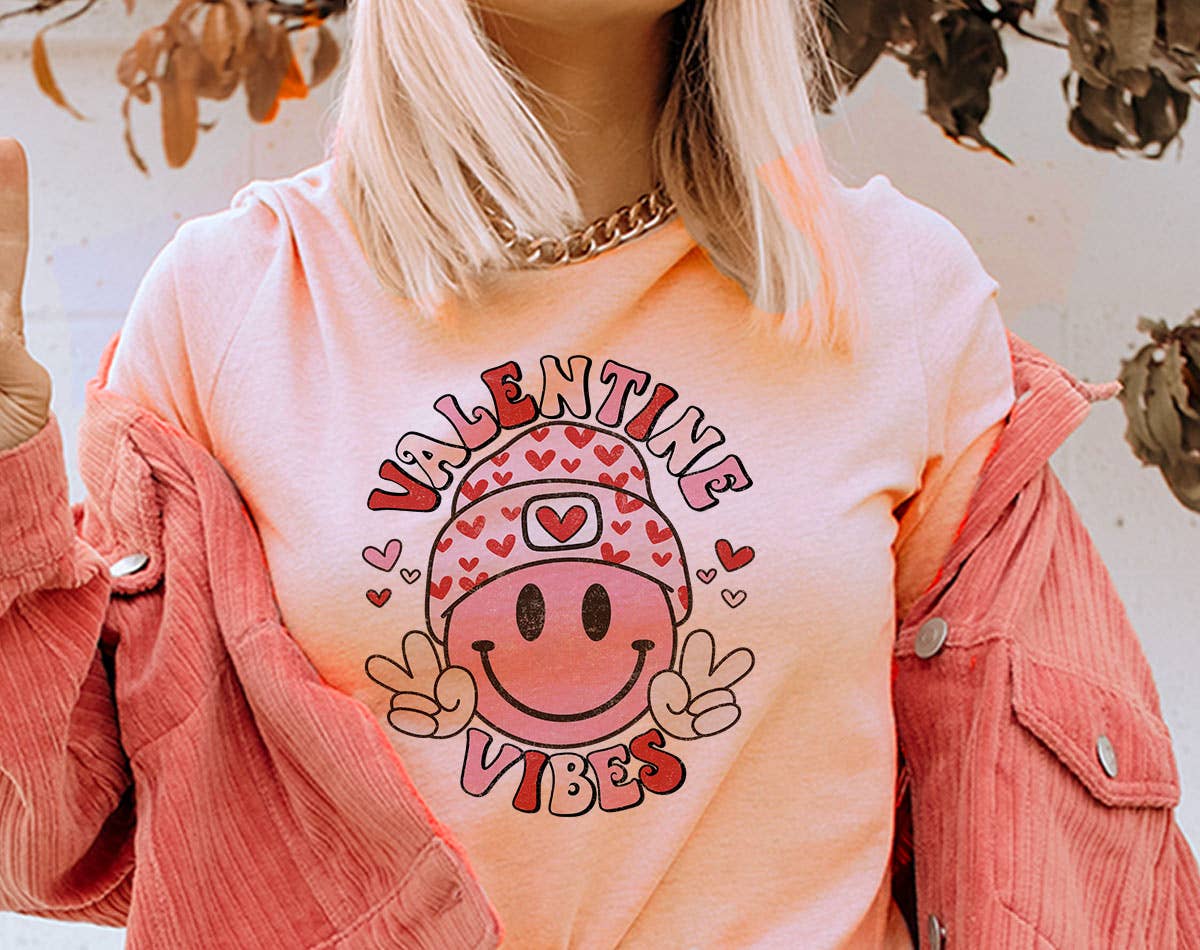 Valentine Vibes Smiley Peace - Valentine's Day T-Shirt Hoodie, Sweatshirt | PodTeesHub.com