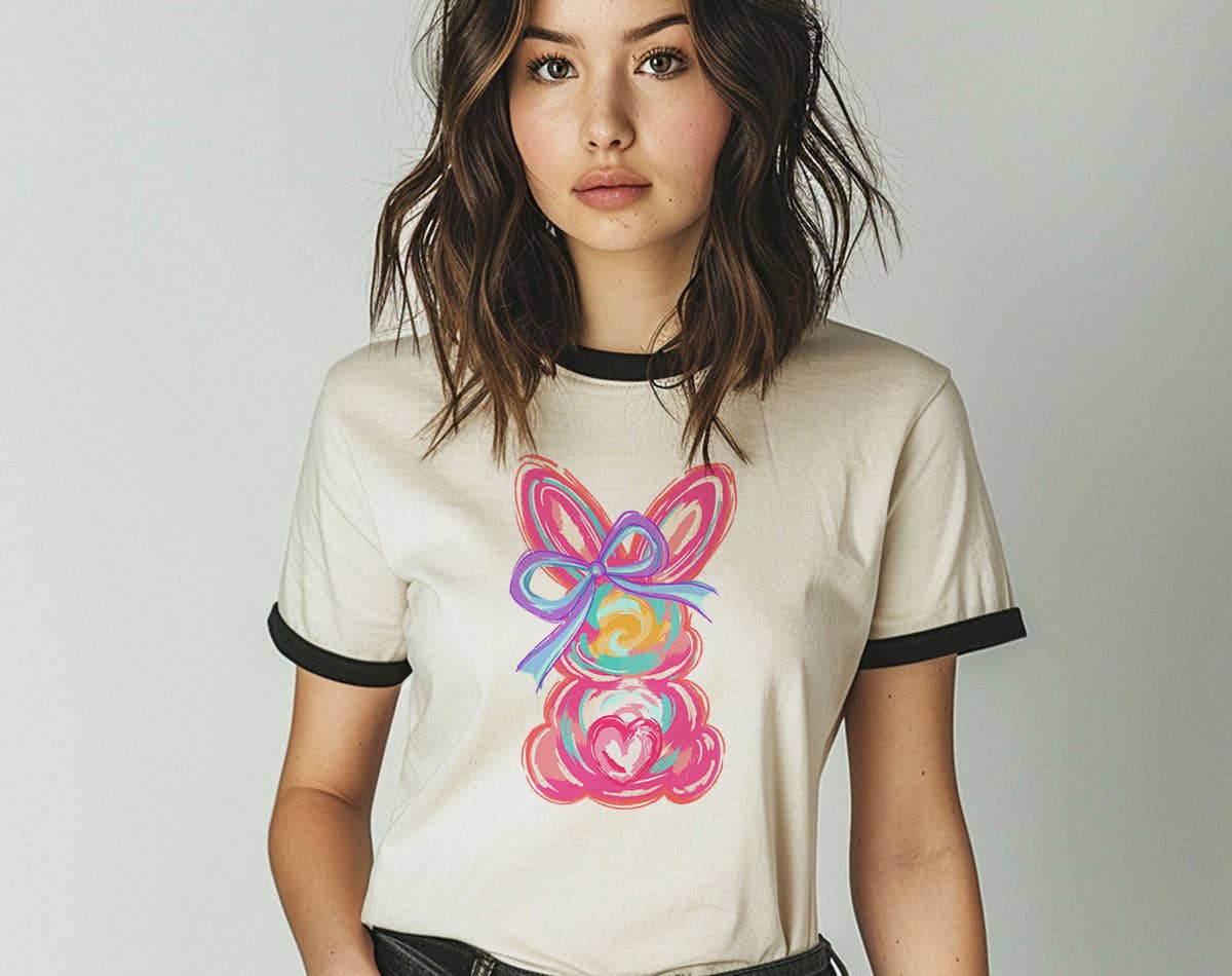 Easter Bunny Brushstrokes -  Easter Pastel Ringer T-Shirt Hoodie, Sweatshirt | PodTeesHub.com
