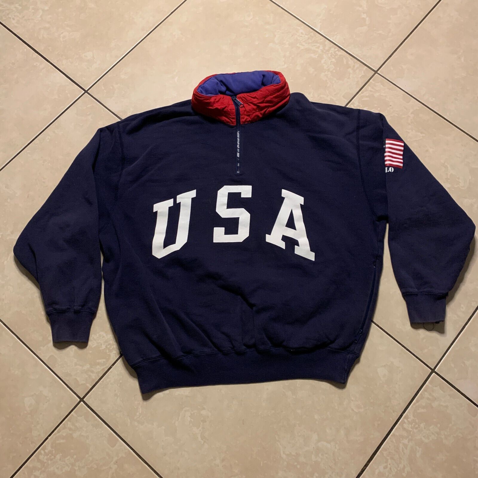 Polo Ralph Lauren Vintage Polo Ralph Lauren Superman Usa Flag Navy Hoodie M T-Shirts, Sweatshirt | PodTeesHub.com
