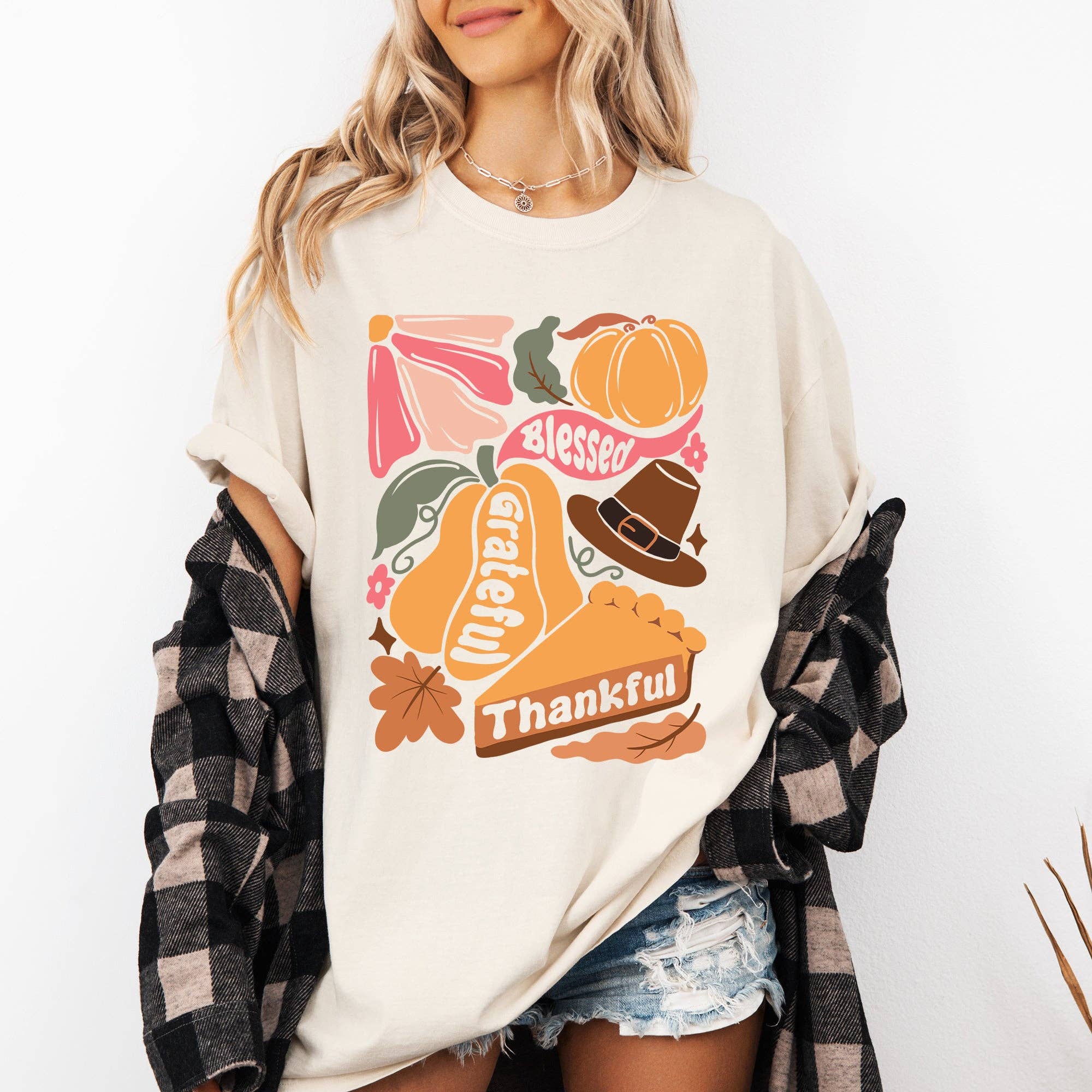Grateful, Thankful, Blessed, Autumn, Thanksgiving Tshirt Hoodie, Sweatshirt | PodTeesHub.com