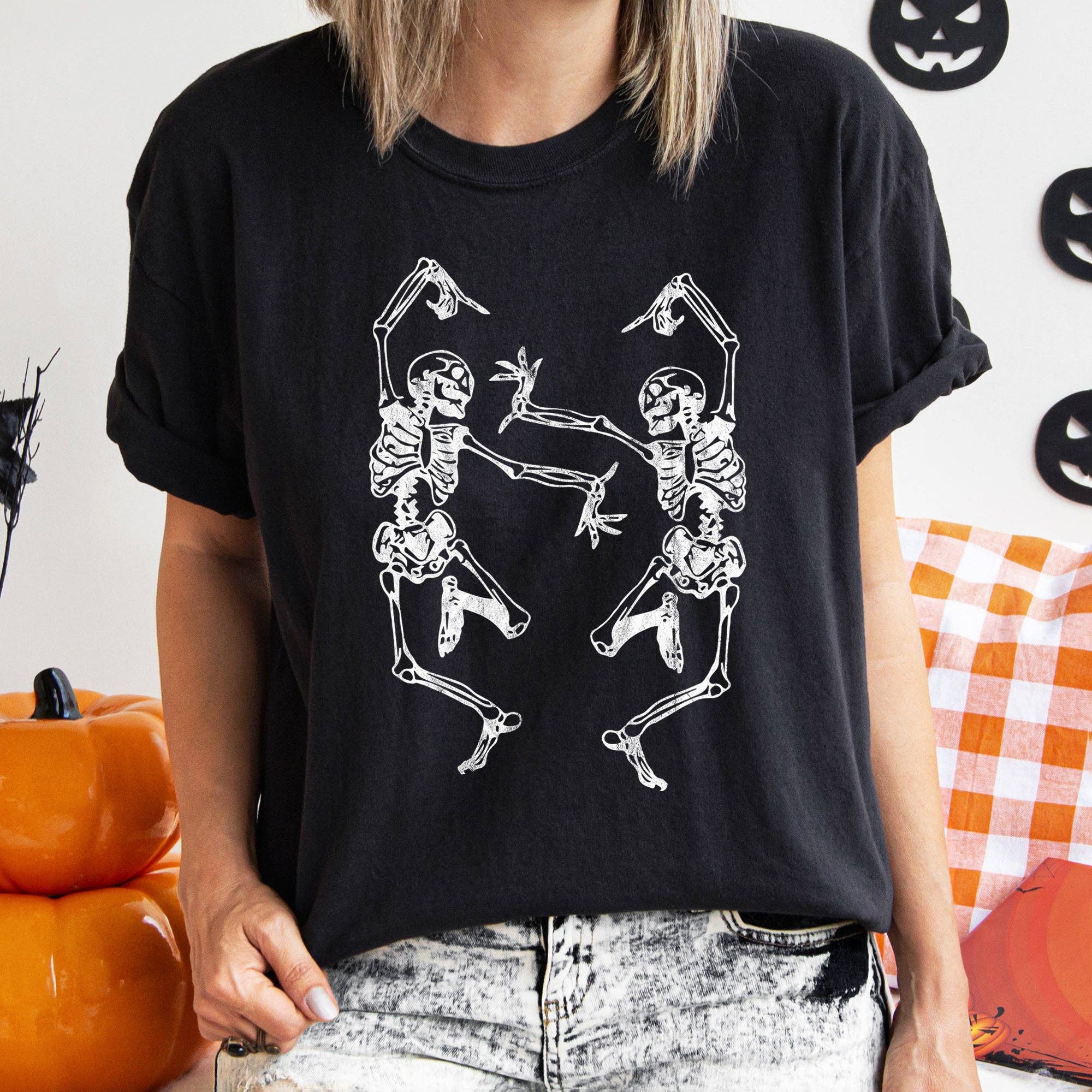 Dancing Skeletons Retro Halloween T-Shirt White Print Hoodie, Sweatshirt | PodTeesHub.com