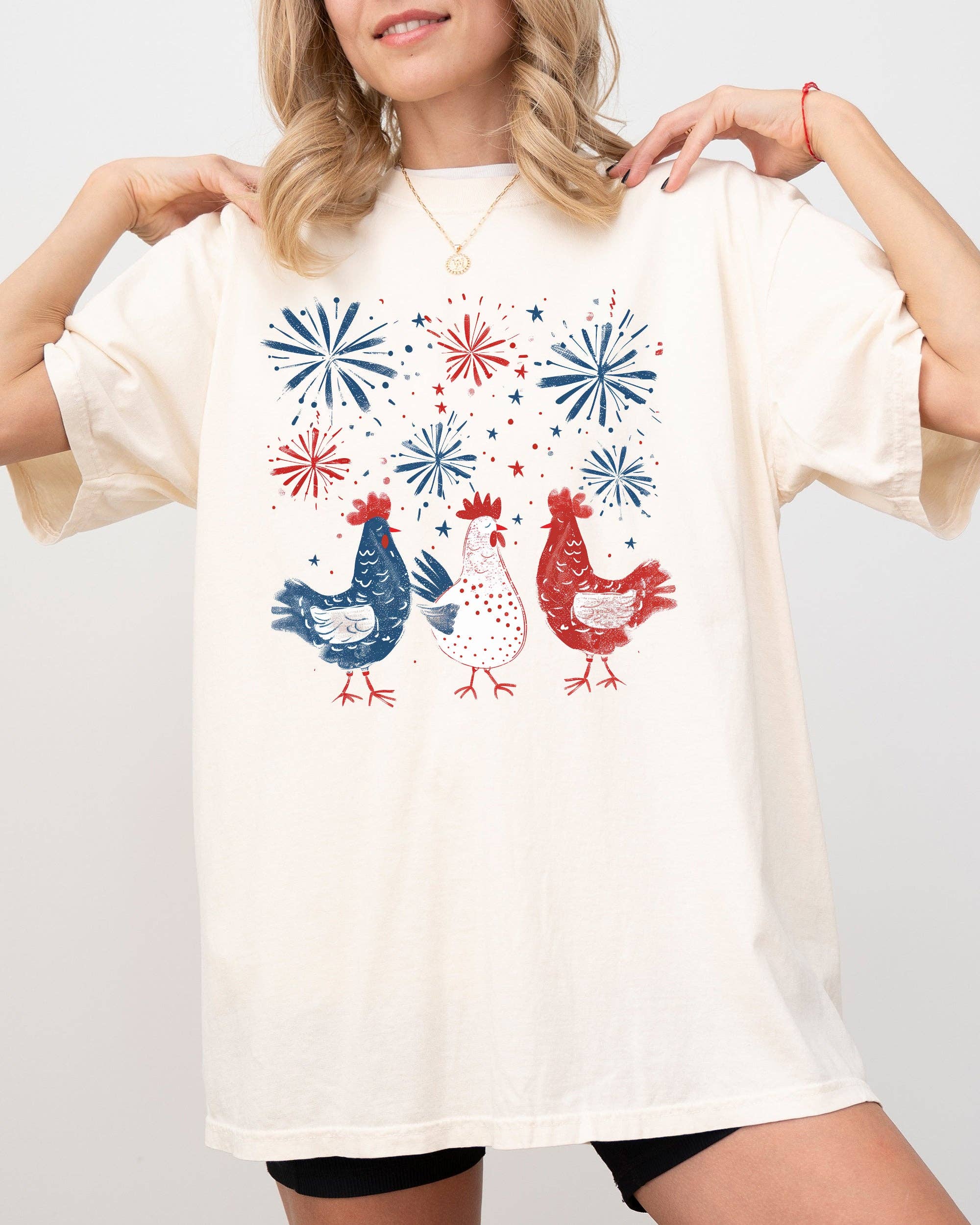Patriotic Chickens, USA America Fireworks, 4th of July Shirt Hoodie, Sweatshirt | PodTeesHub.com