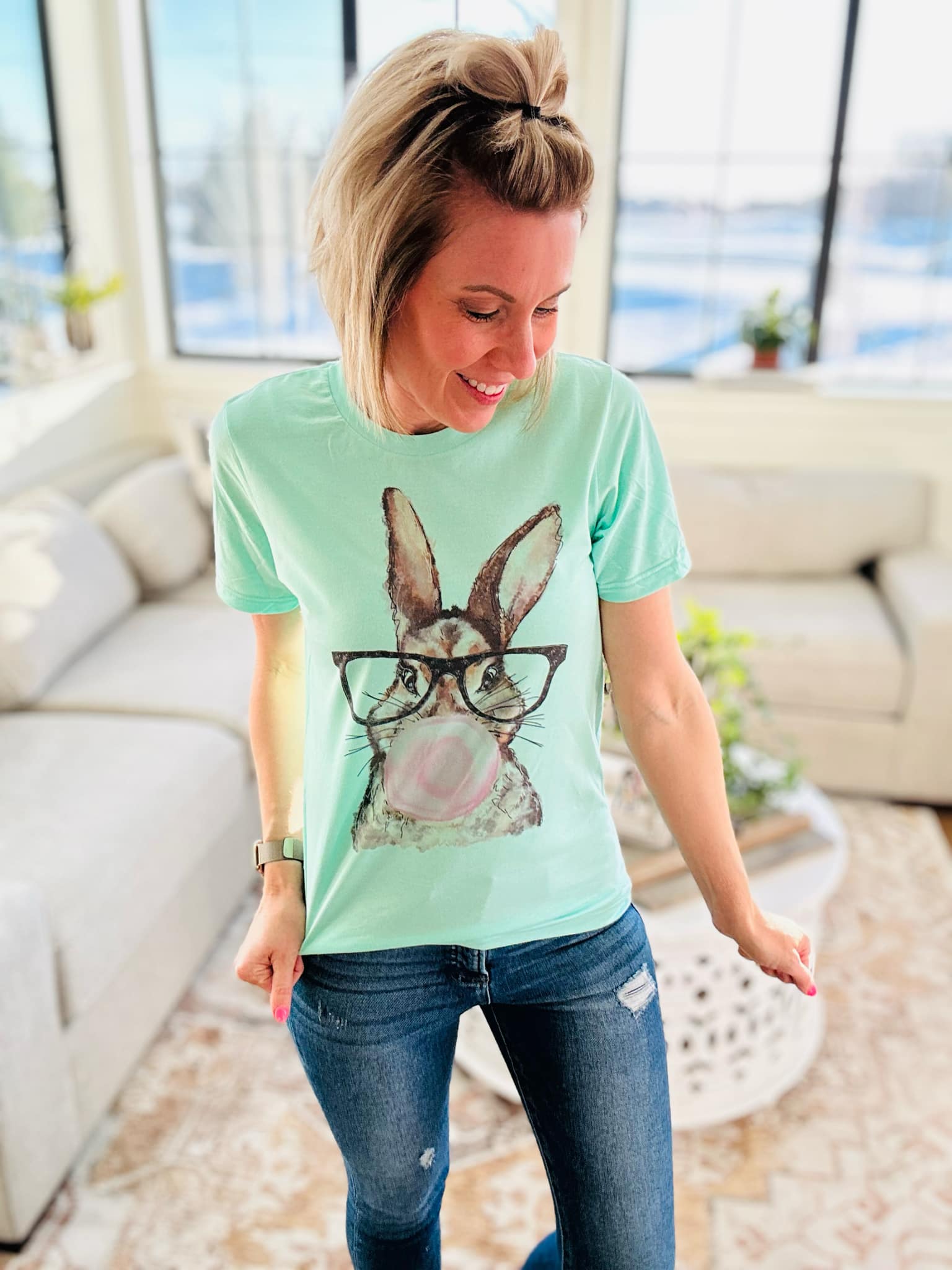 Spring Bubble Gum Mint Bunny Easter Graphic Tee Free Ship Hoodie, Sweatshirt | PodTeesHub.com