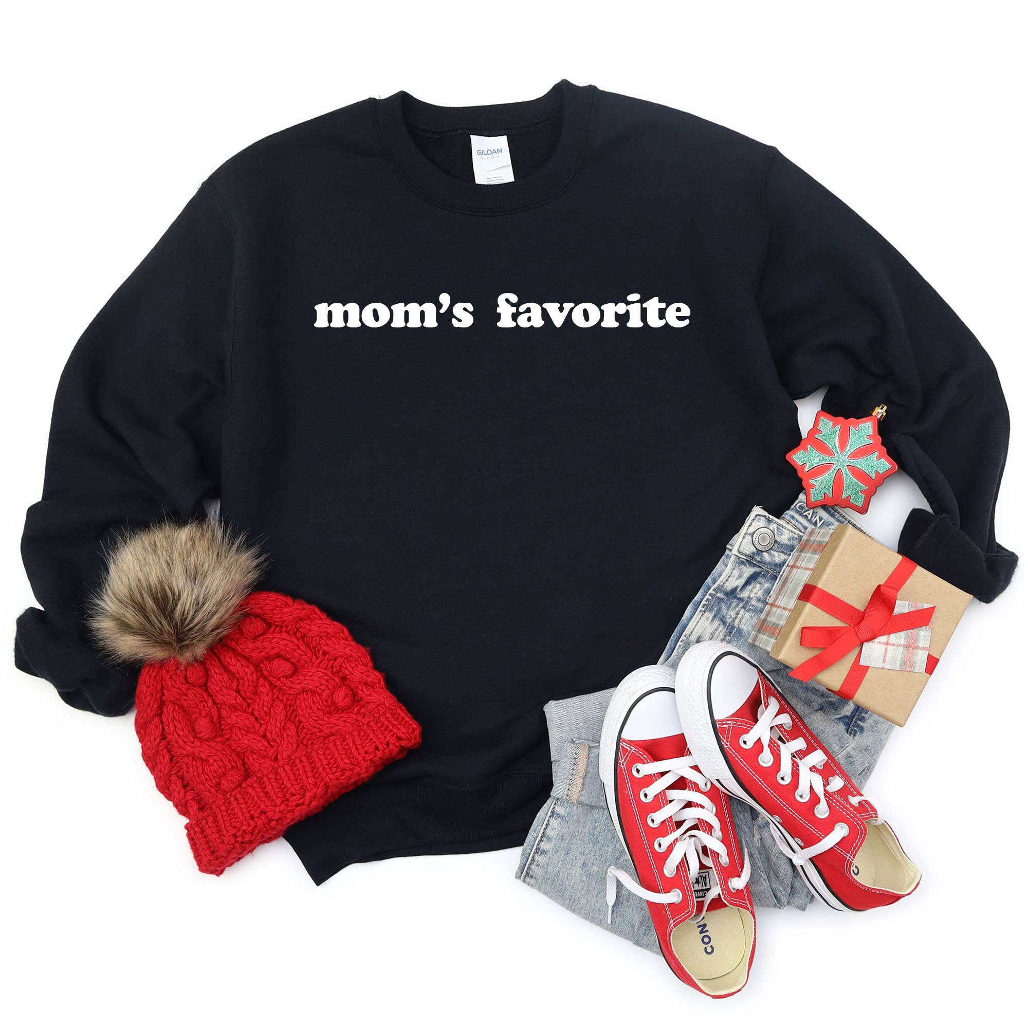 Mom's Favorite Funny Holiday Crewneck Sweatshirt - Black T-Shirts, Hoodie | PodTeesHub.com