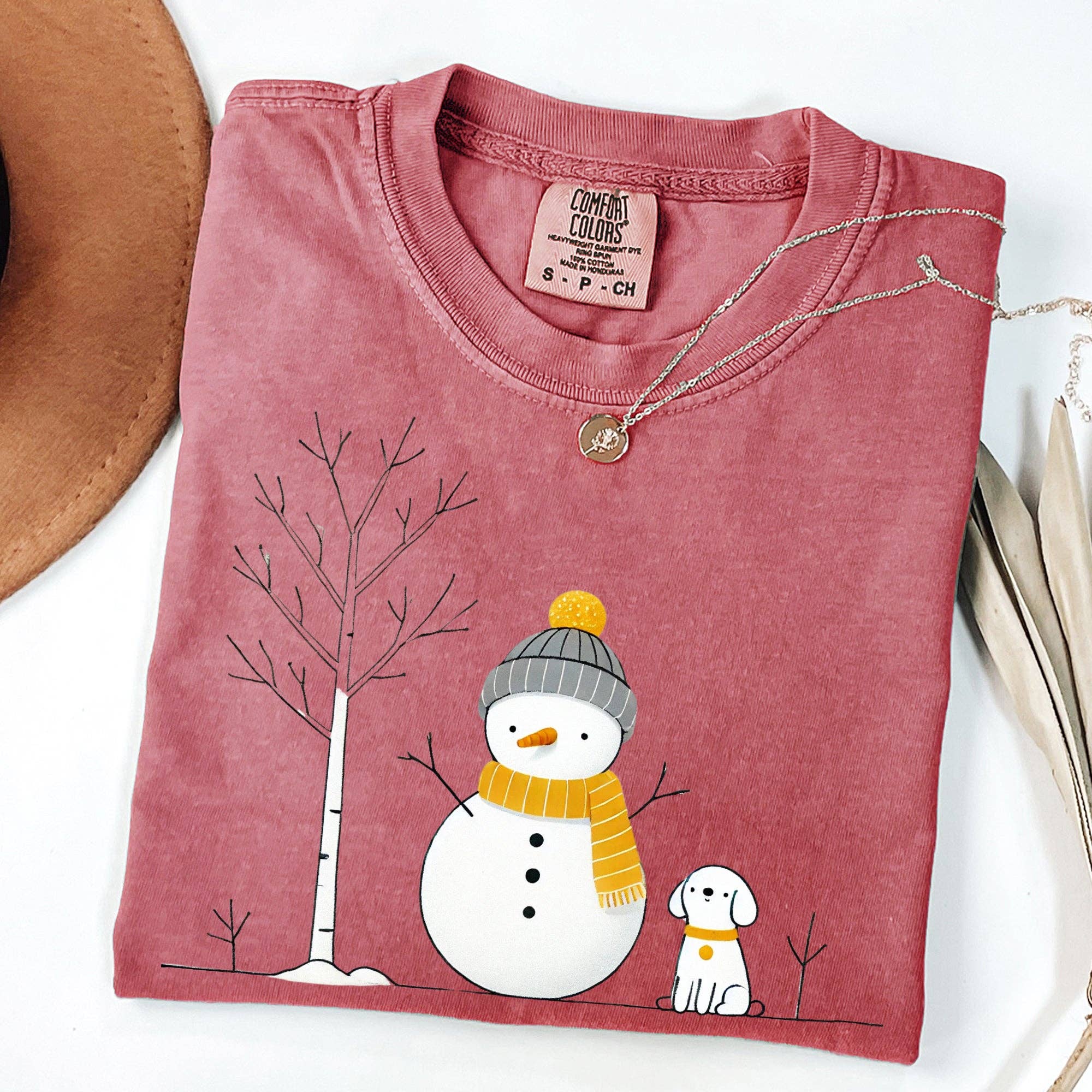 Snowman and Dog, Cute, Winter, Tree, Christmas, Snow Tshirt Hoodie, Sweatshirt | PodTeesHub.com