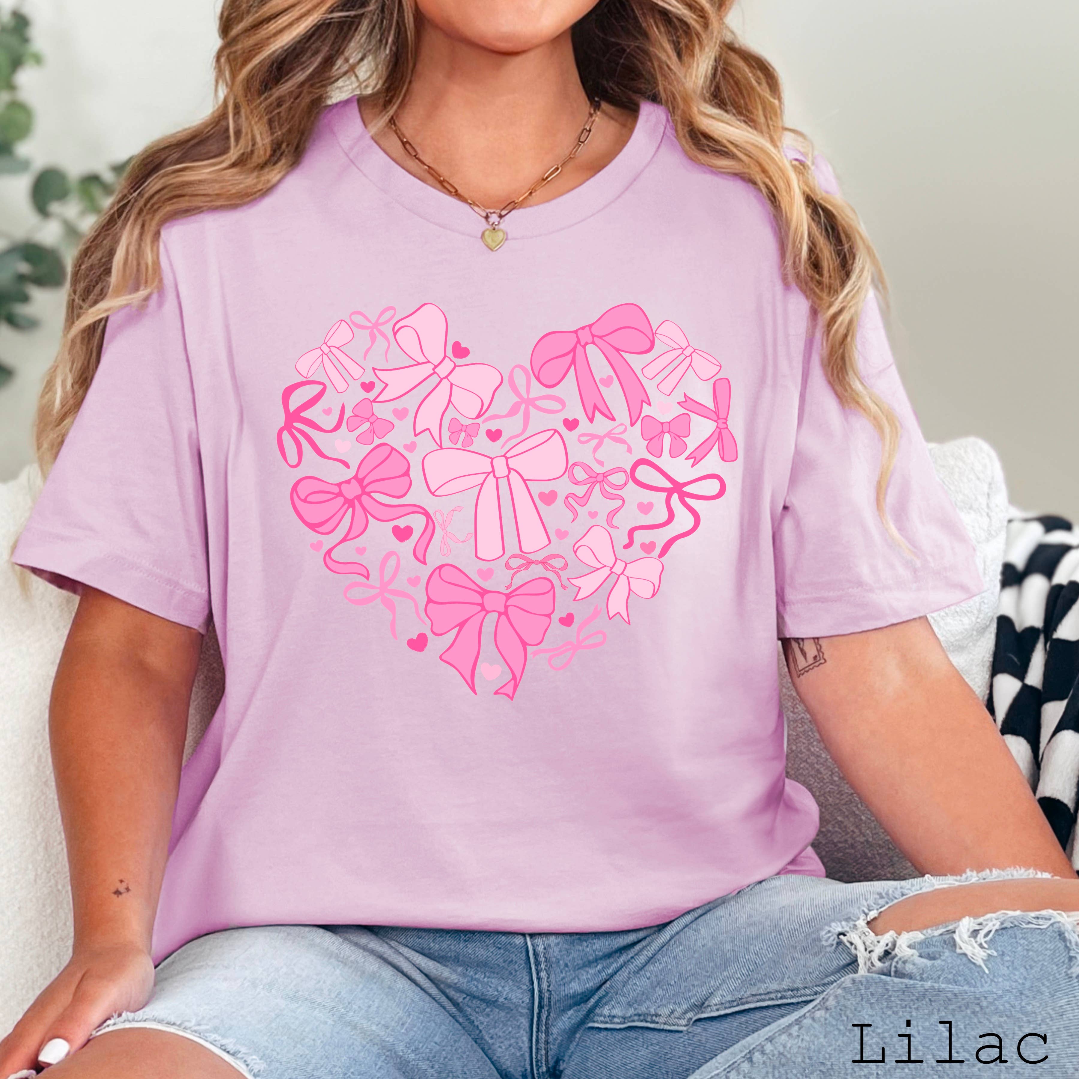 Heart of Coquette Bows Graphic Shirt | Bella Canvas Hoodie, Sweatshirt | PodTeesHub.com