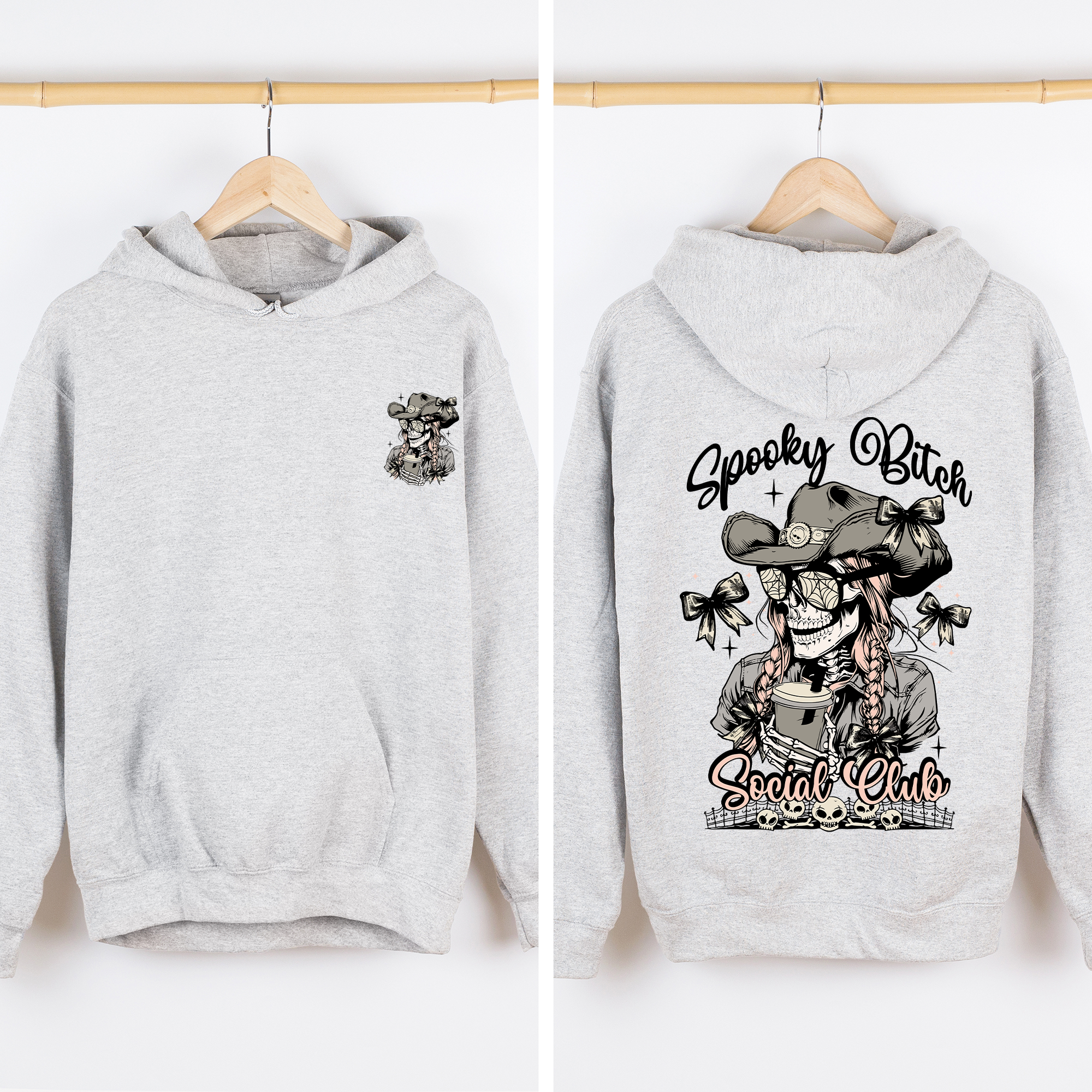 Spooky Bitch Social Club, Skeleton Coquette Halloween Hoodie T-Shirts, Sweatshirt | PodTeesHub.com
