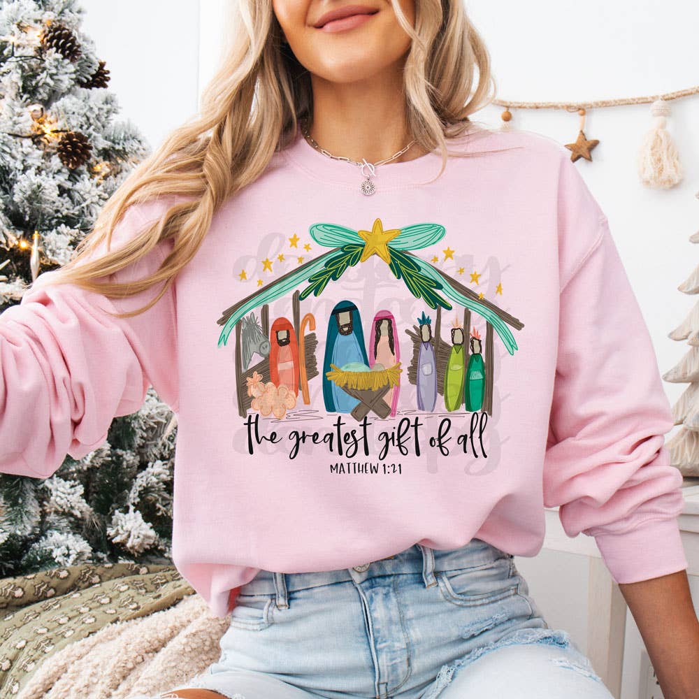 The Greatest Gift of All Nativity Crewneck Sweatshirt T-Shirts, Hoodie | PodTeesHub.com