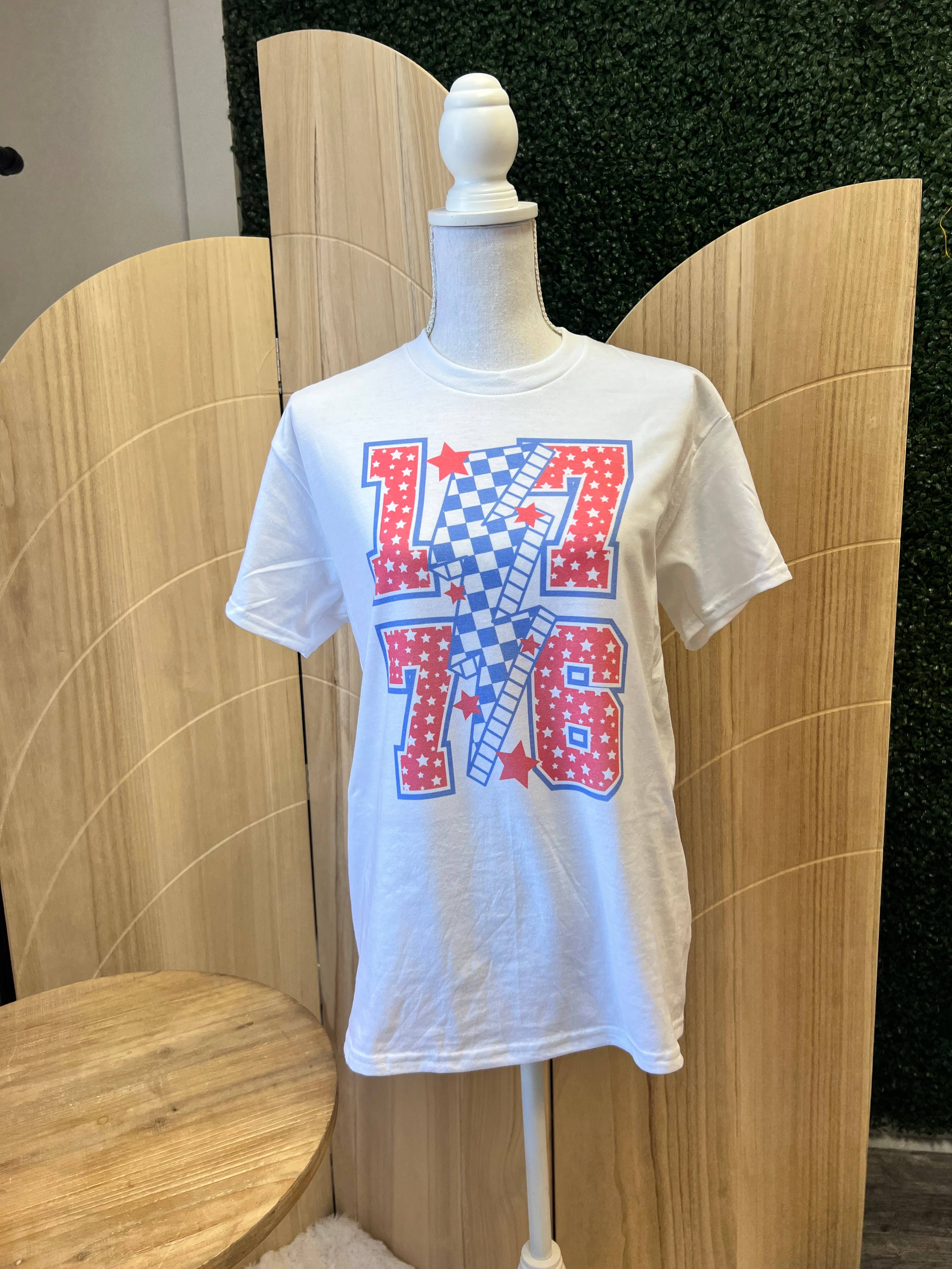 1776 (Patriotic with Lightning Bolt) On White Tee Hoodie, Sweatshirt | PodTeesHub.com