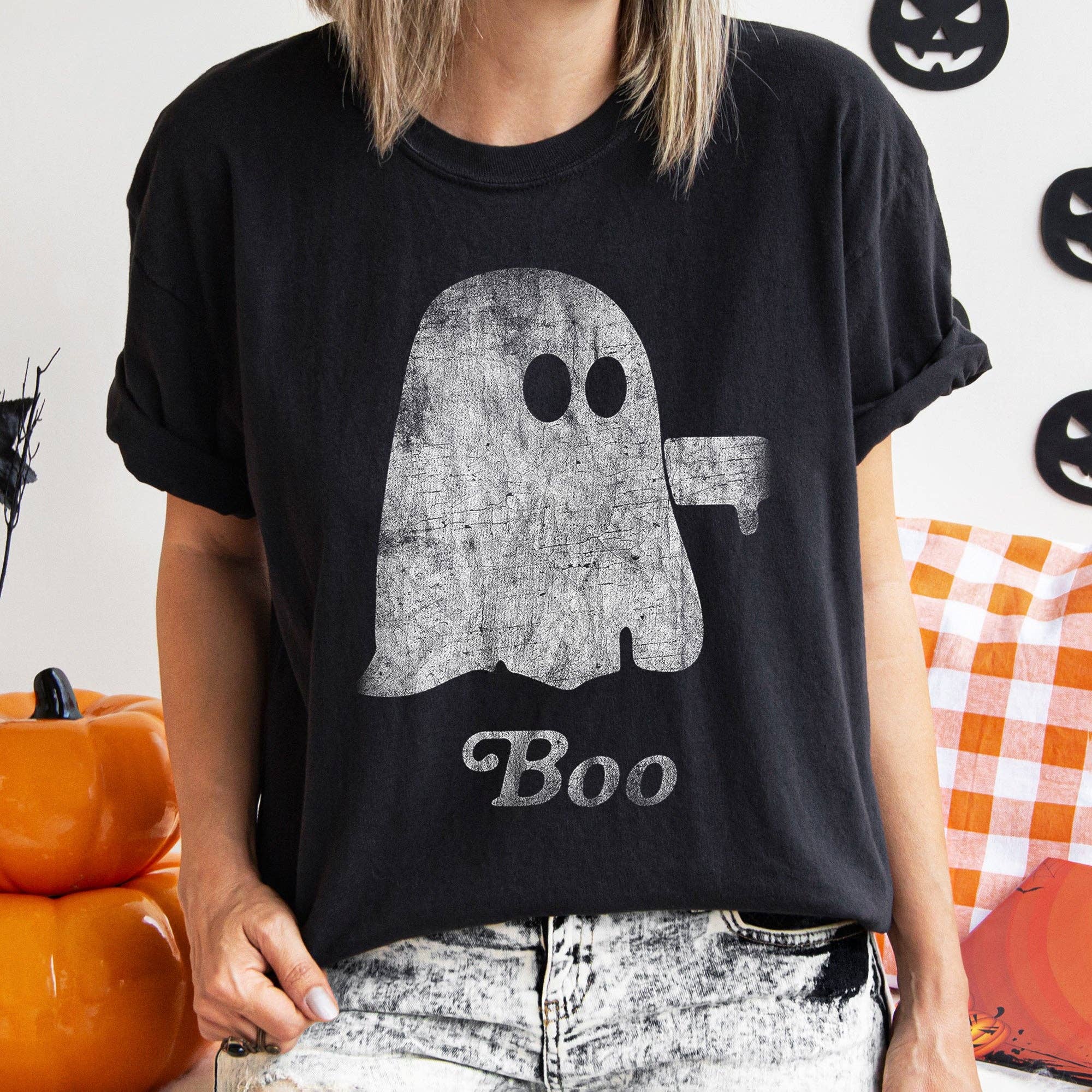 Boo Retro Ghost T-Shirt White Print Hoodie, Sweatshirt | PodTeesHub.com