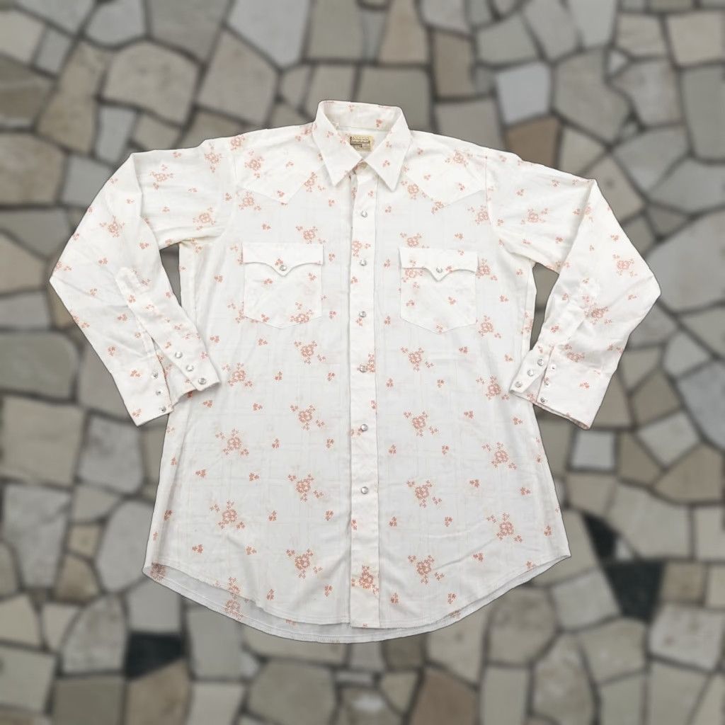 Vintage Montgomery Ward Shirt Mens L White Floral Western Pearl Snap 70s Hoodie, Sweatshirt | PodTeesHub.com