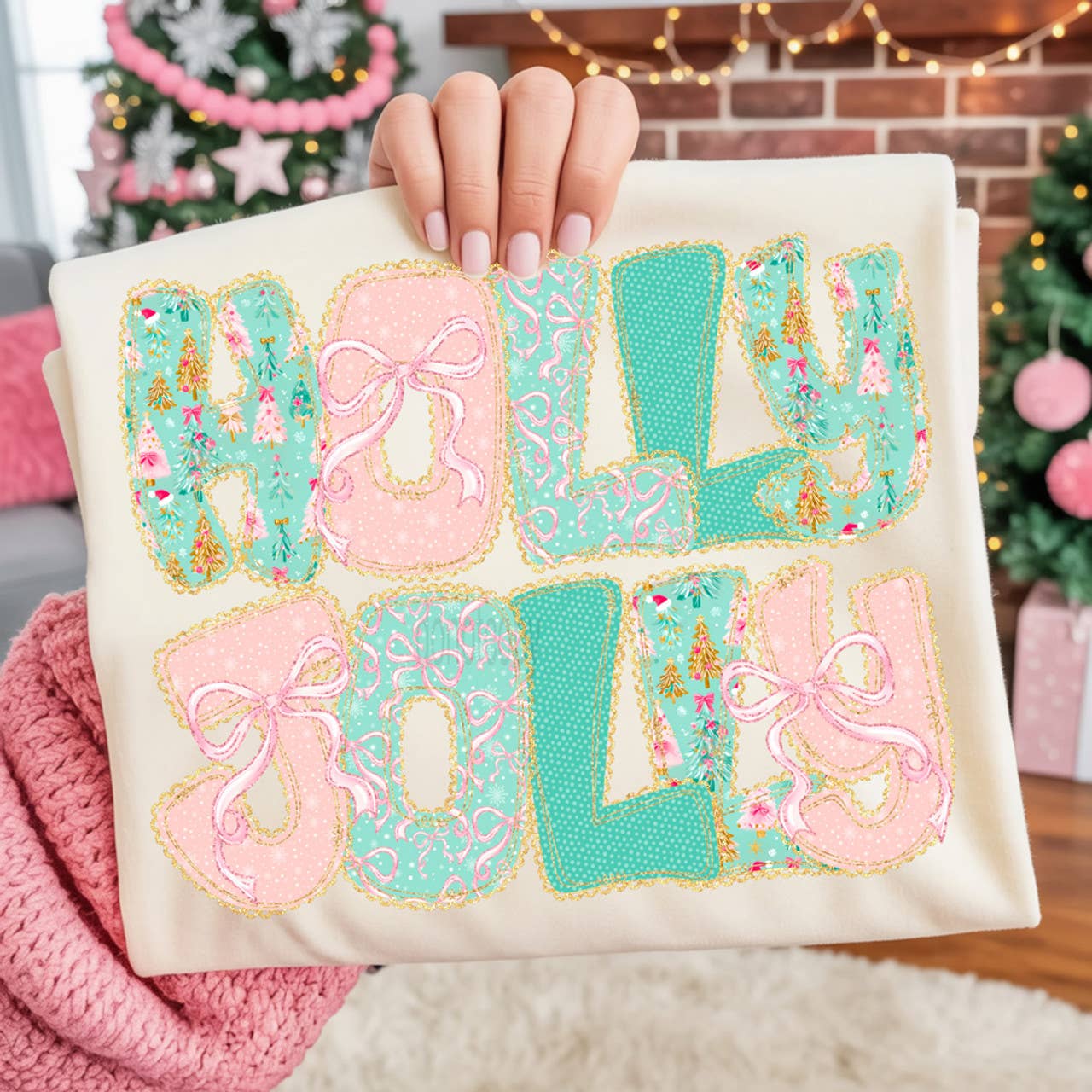 Pastel Holly Jolly Tee Hoodie, Sweatshirt | PodTeesHub.com