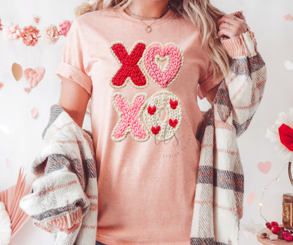 Xoxo Faux Yarn Valentine's T-Shirt Hoodie, Sweatshirt | PodTeesHub.com